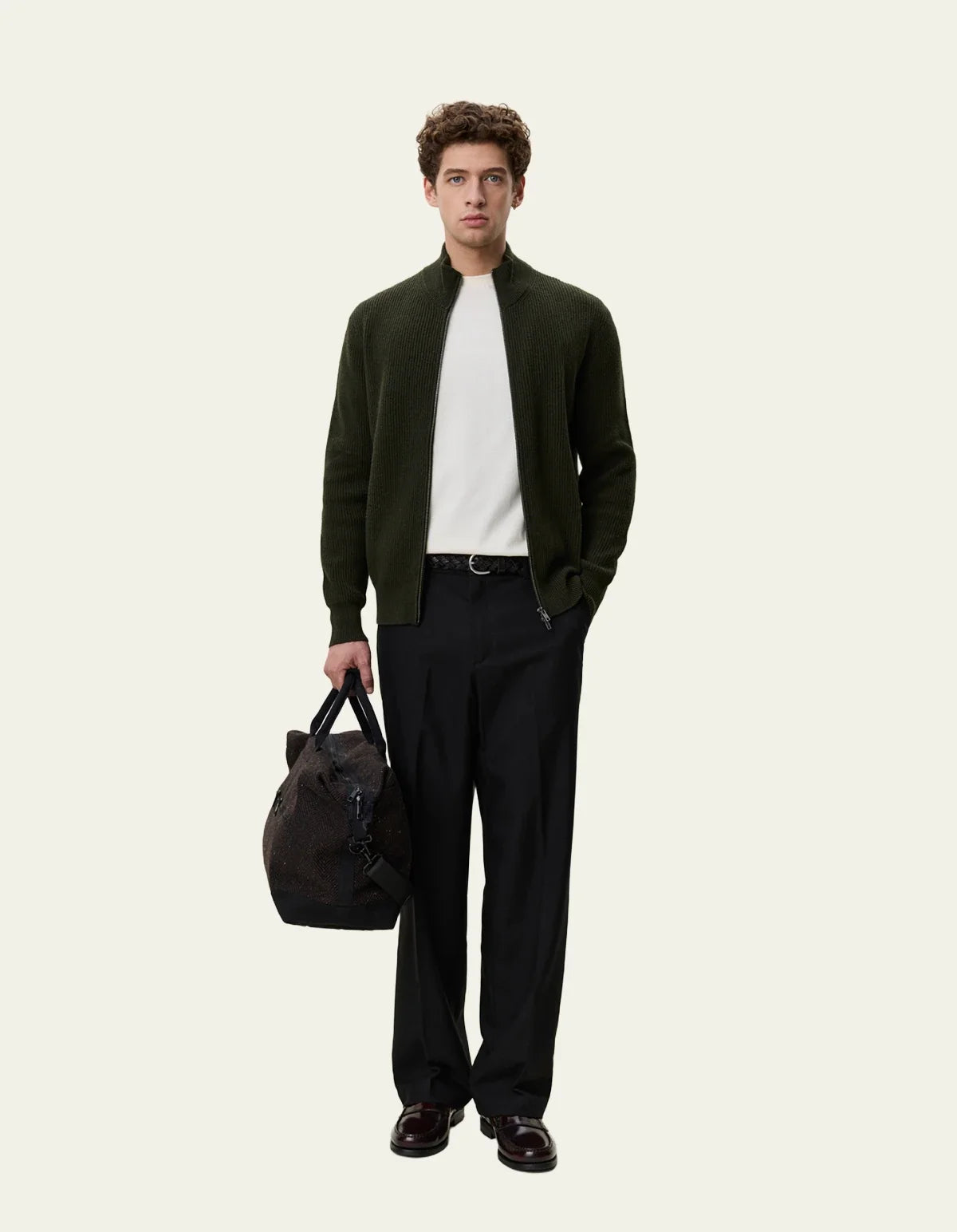 Wool Rib Zipper Knit