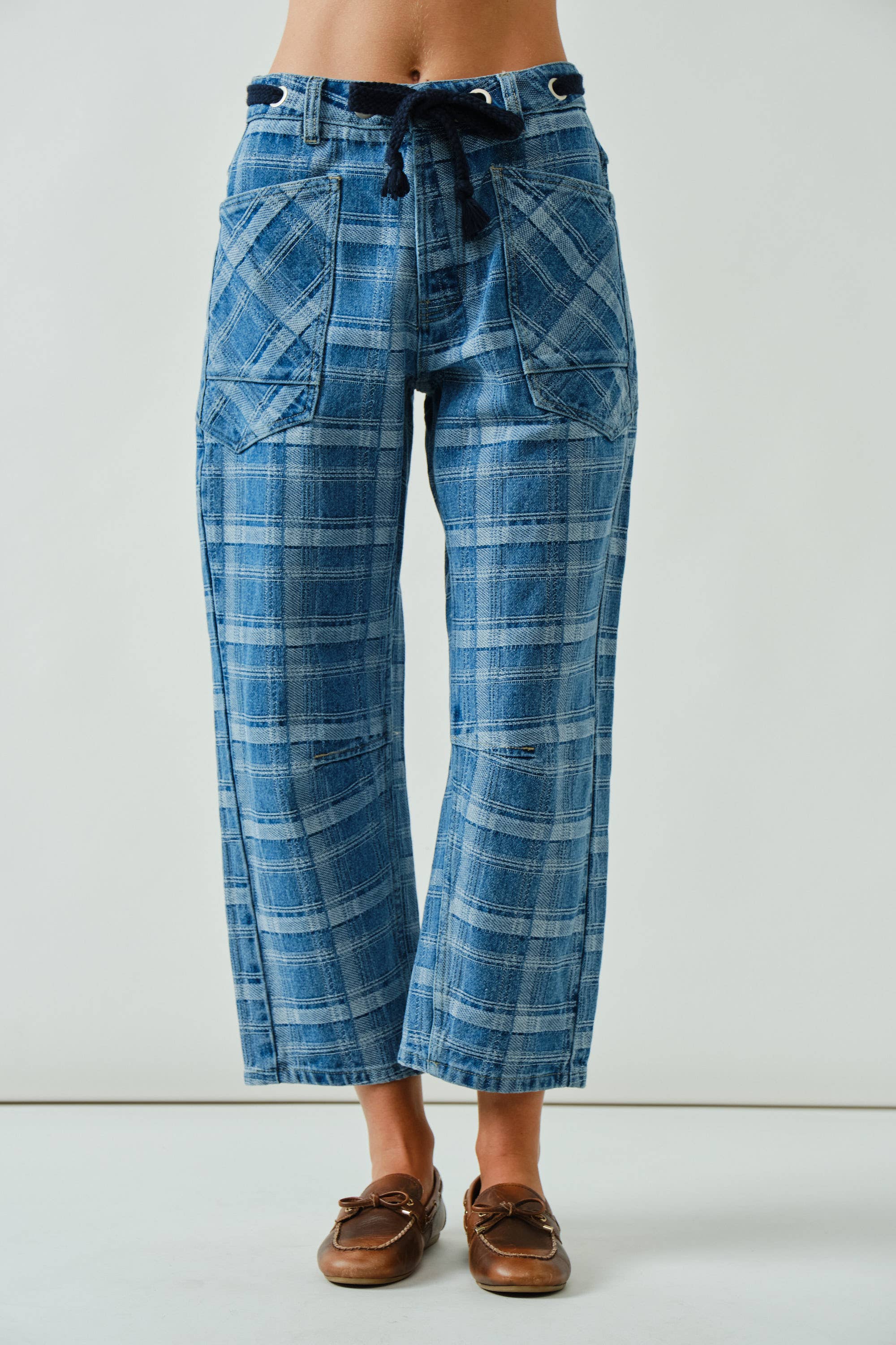Plaid Barrel Jean