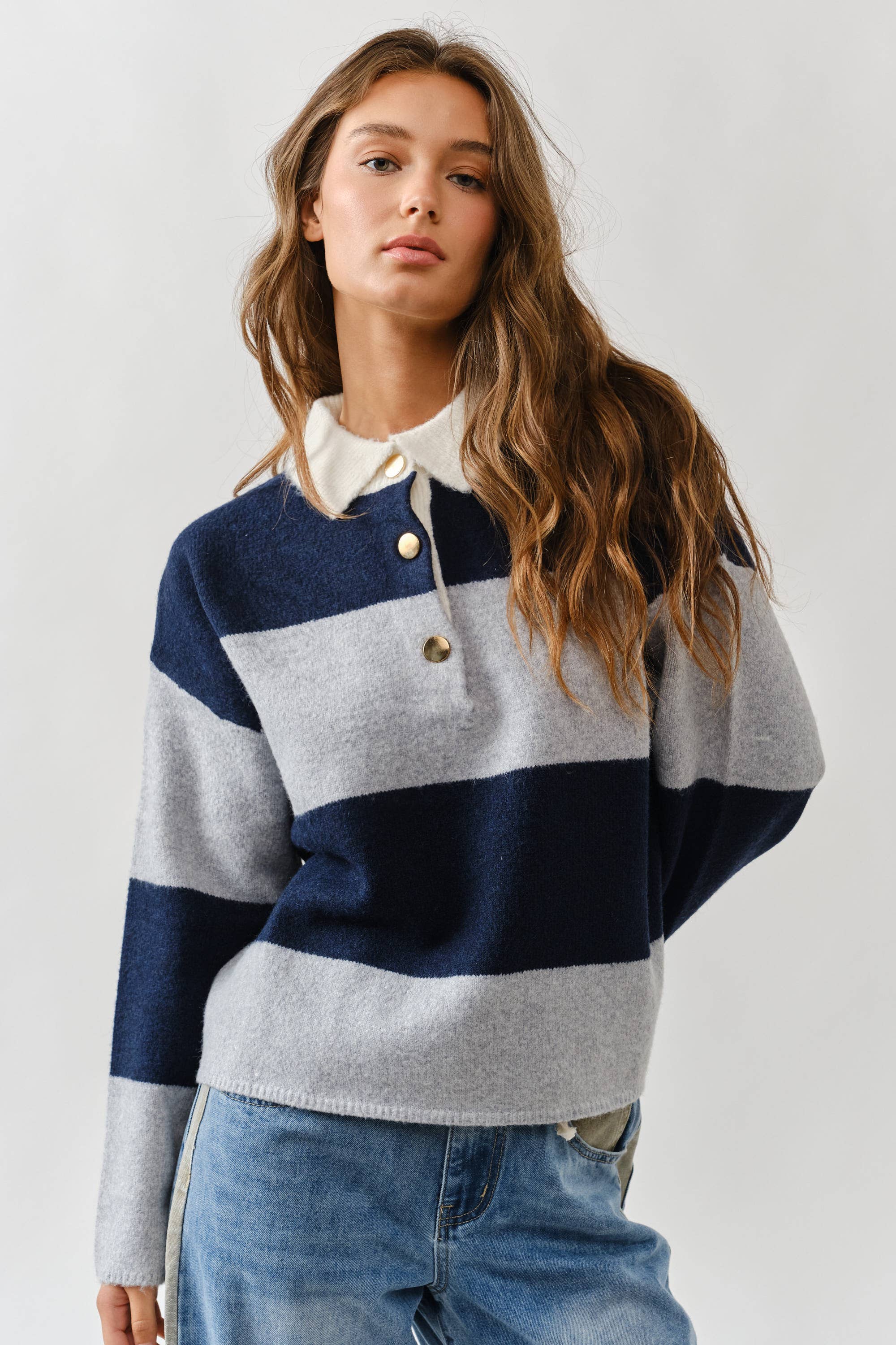 Striped Polo Neck Sweater - ACME FINE GOODS
