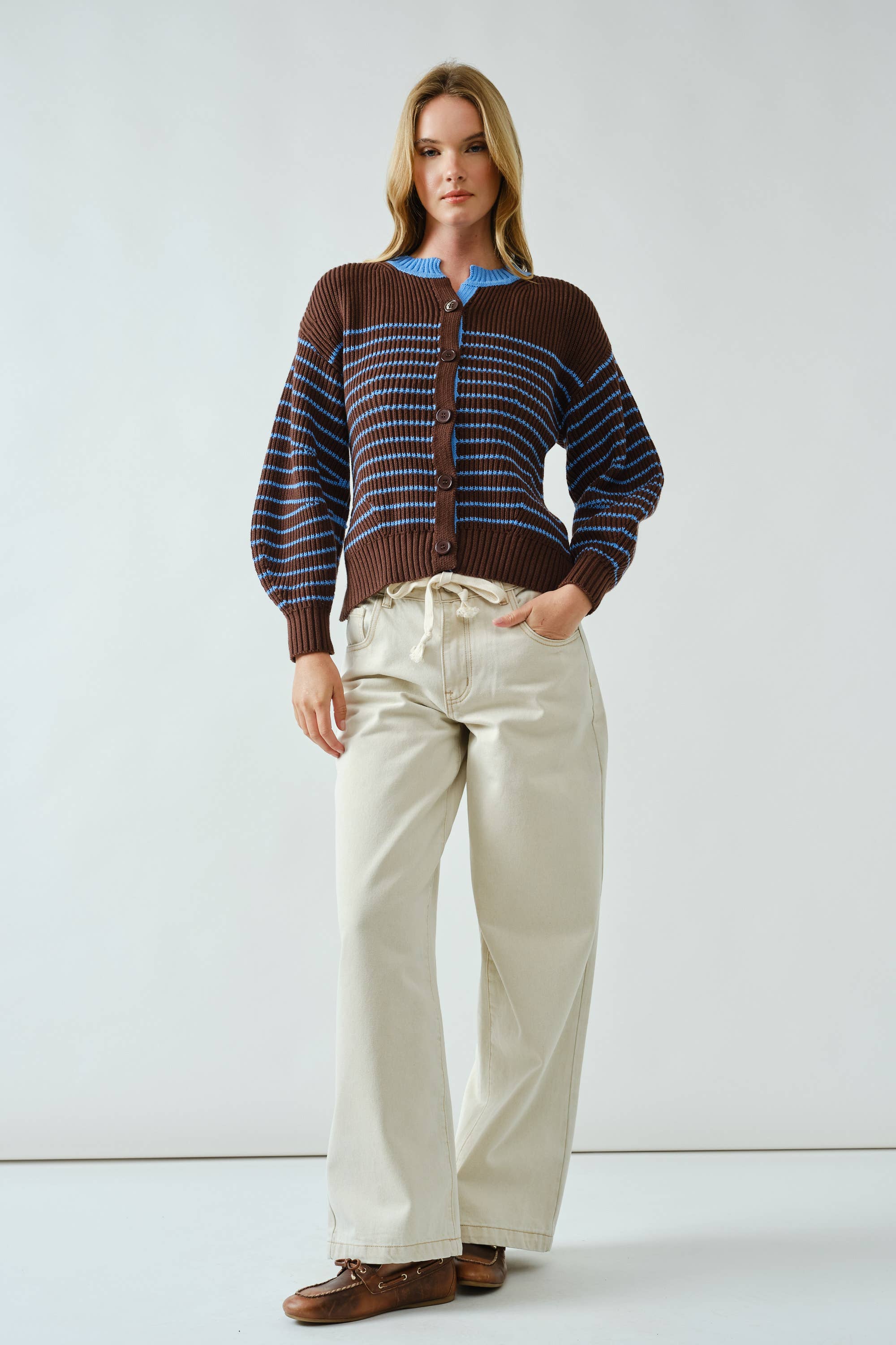 Voluminous Sleeve Stripe Cardigan - ACME FINE GOODS