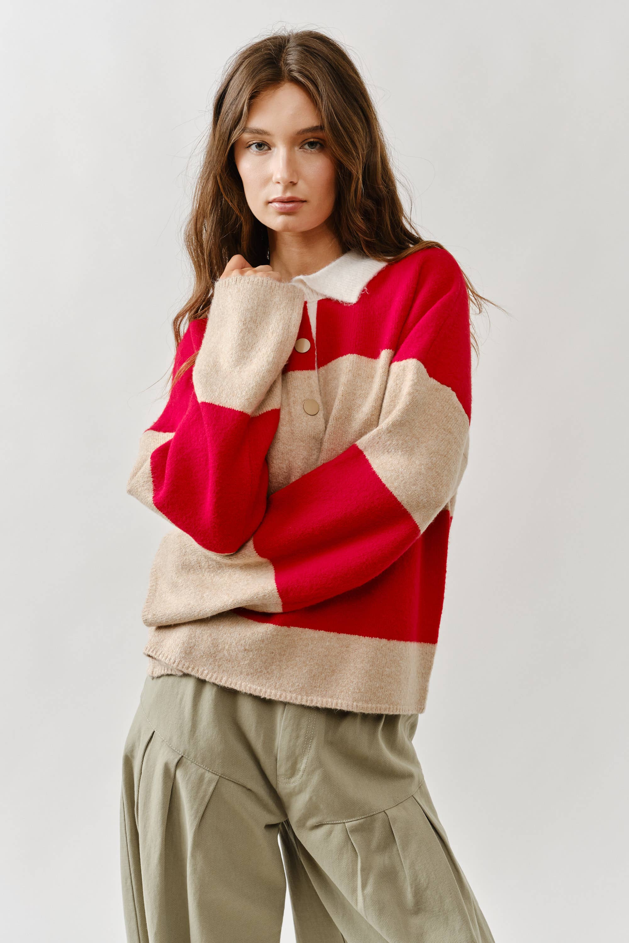 Striped Polo Neck Sweater - ACME FINE GOODS