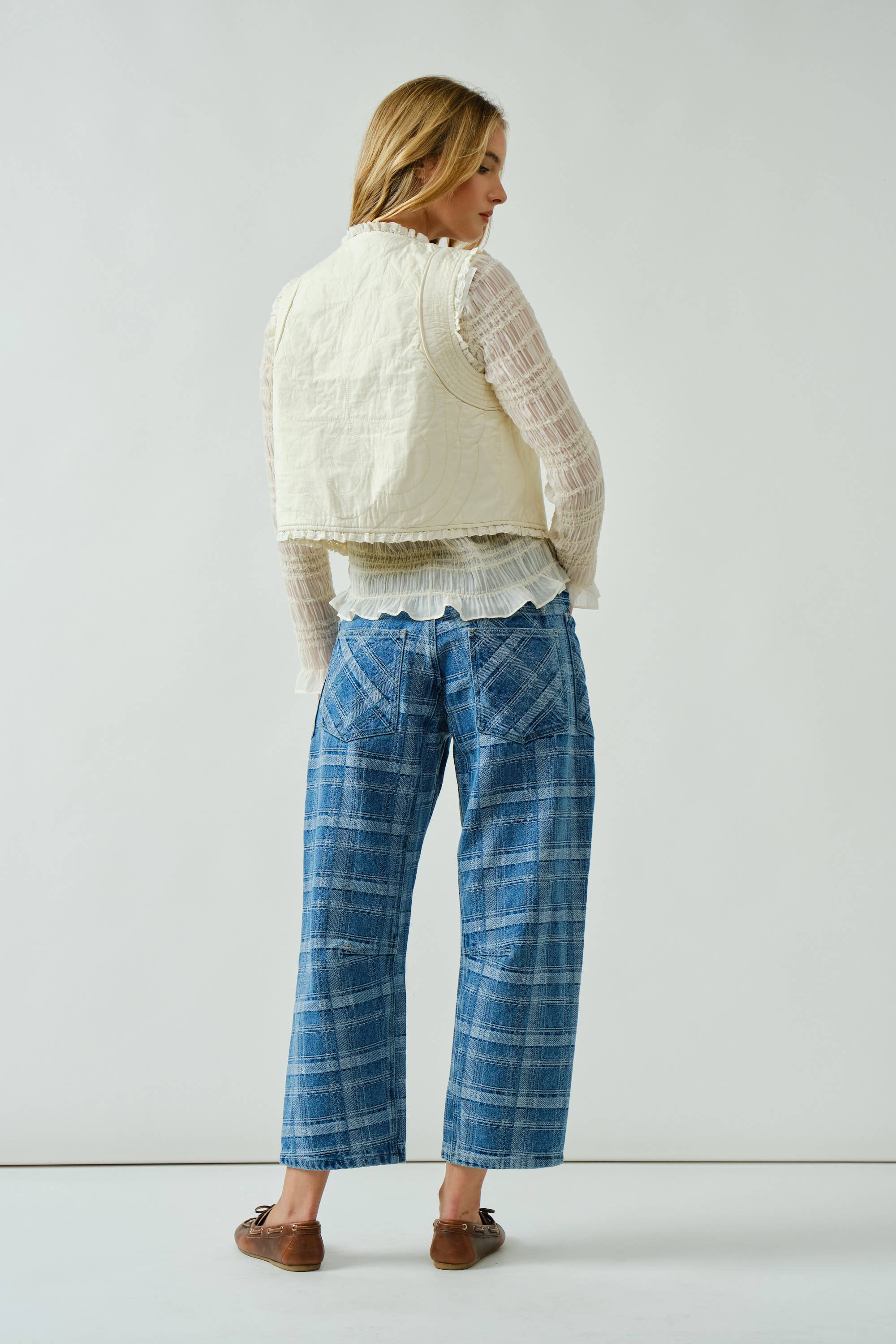 Plaid Barrel Jean