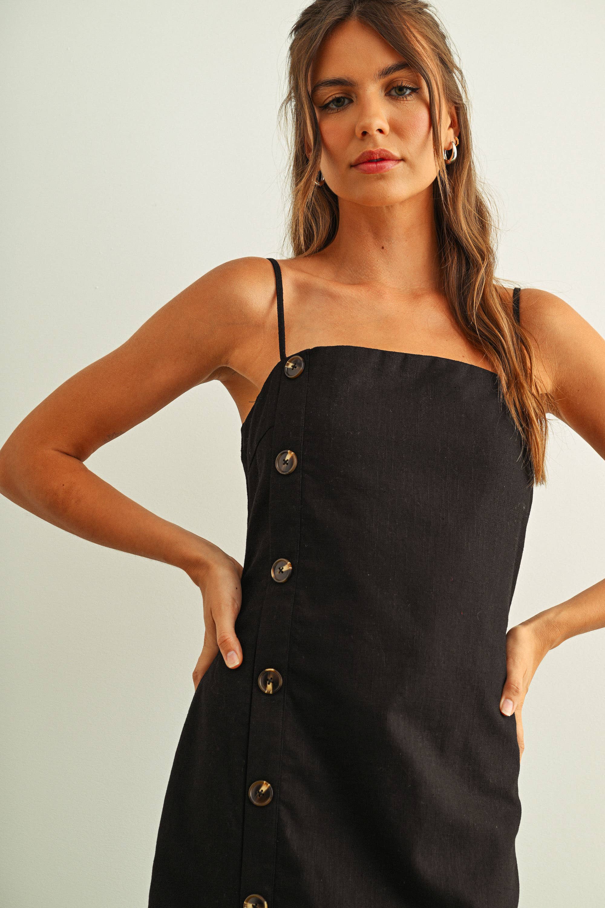 Button Detail Linen Dress