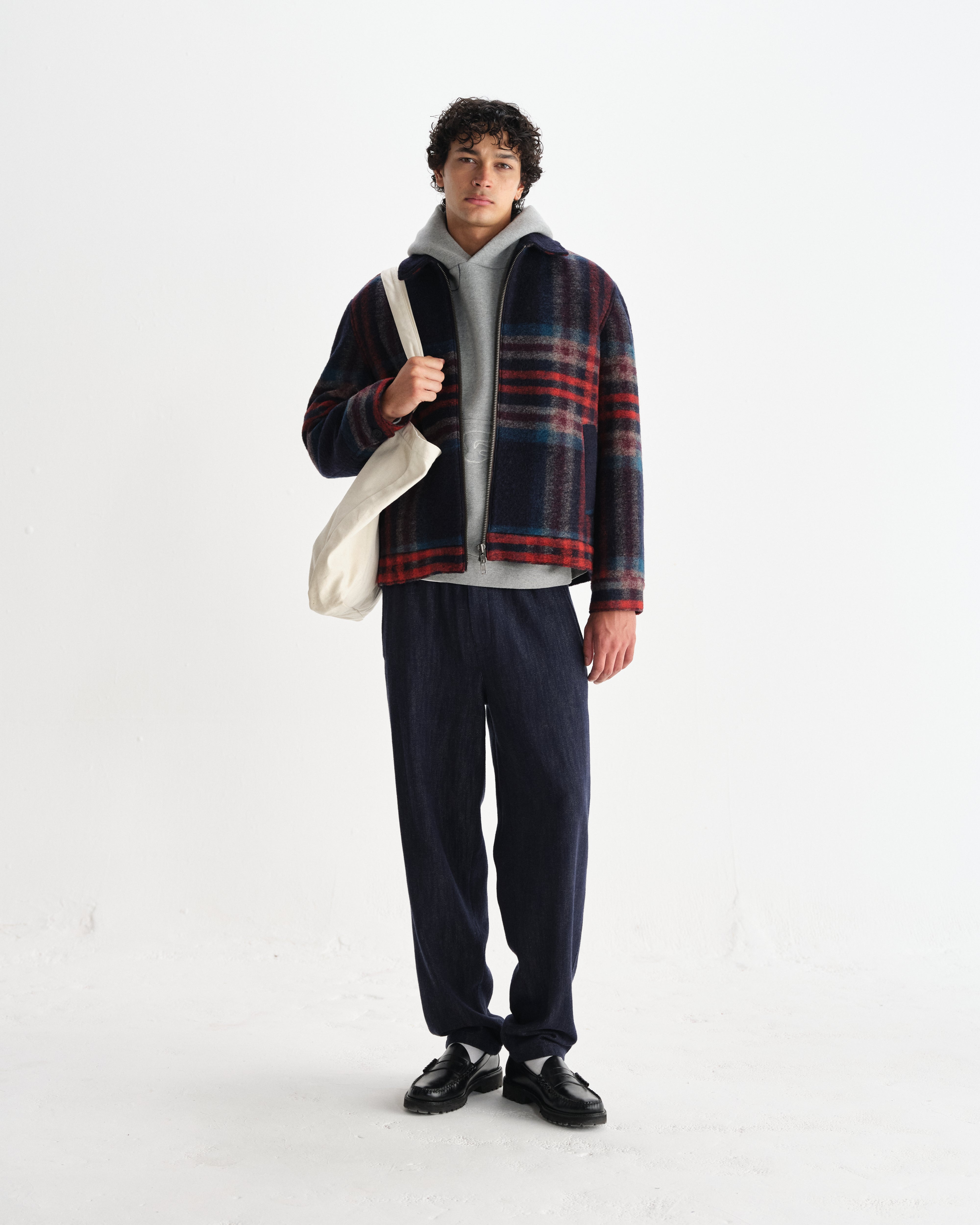 極美品✨23年MHL. FELTED WOOL SHIRTING JACKET HEATH_JACKET_WOOL_CHECK_NAVY_M
