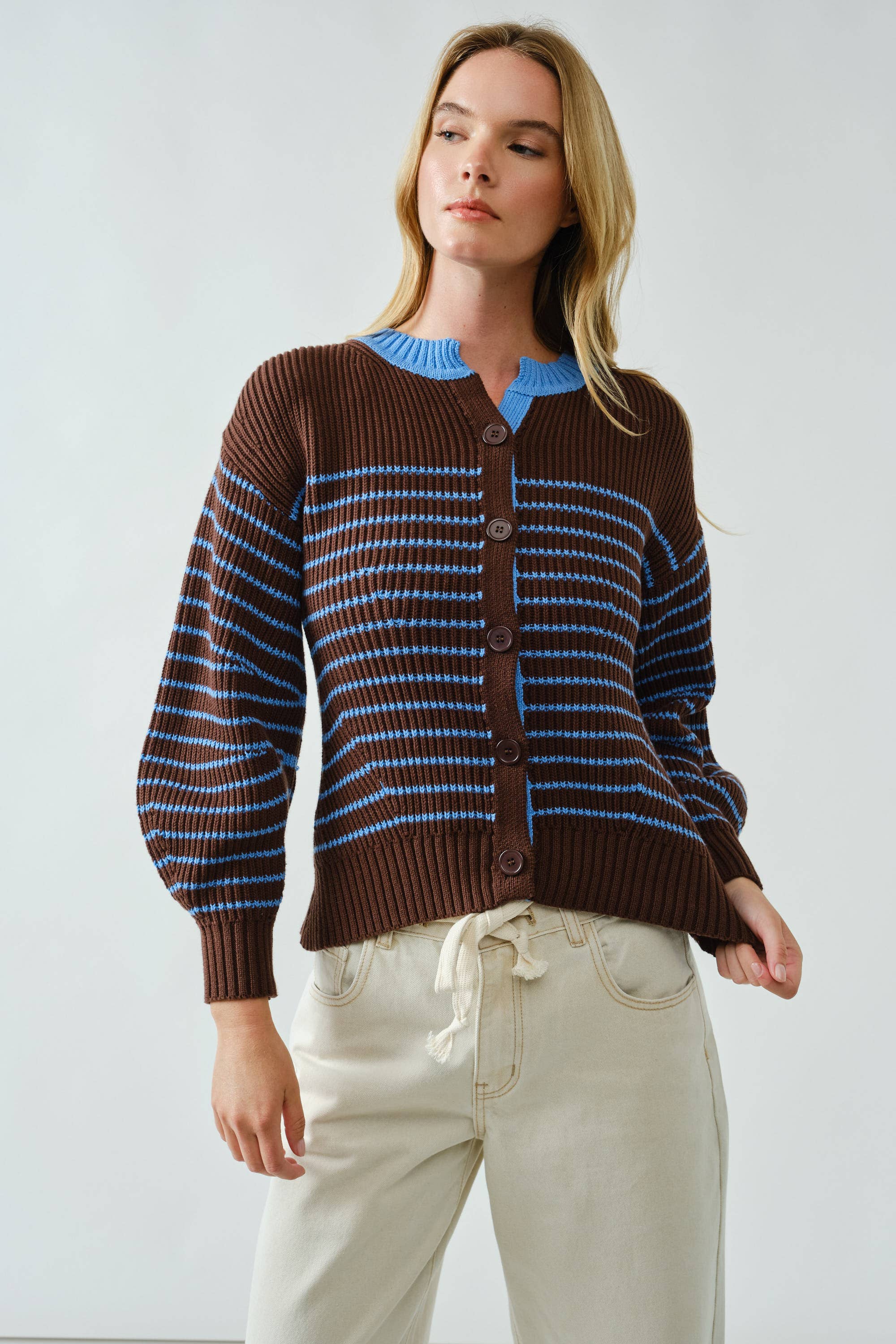 Voluminous Sleeve Stripe Cardigan - ACME FINE GOODS