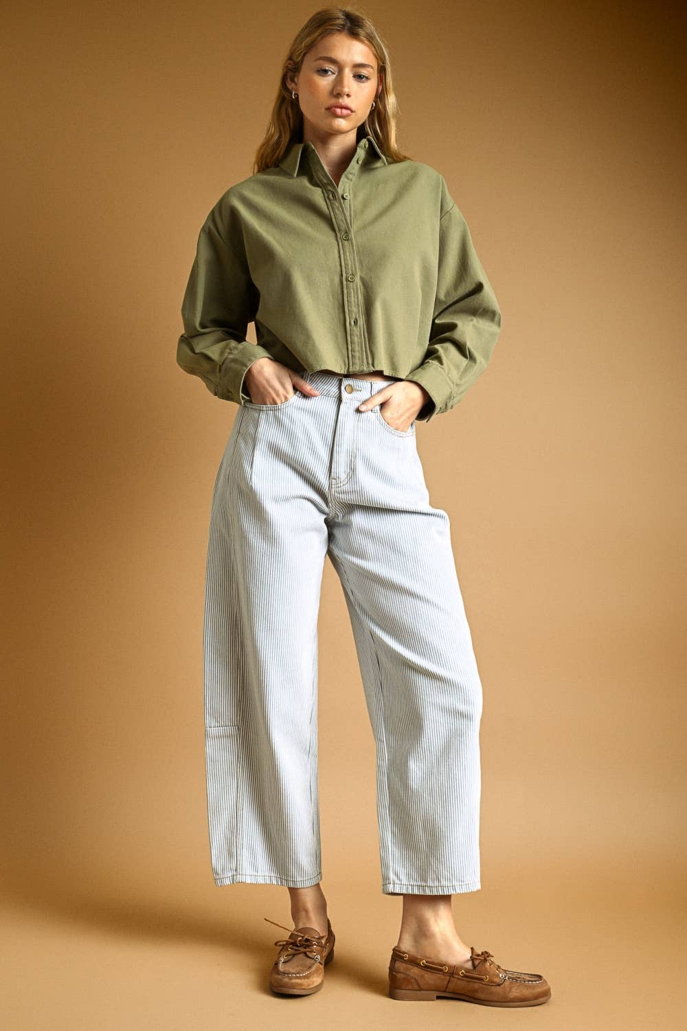 LS Button-Down Cropped Shirt