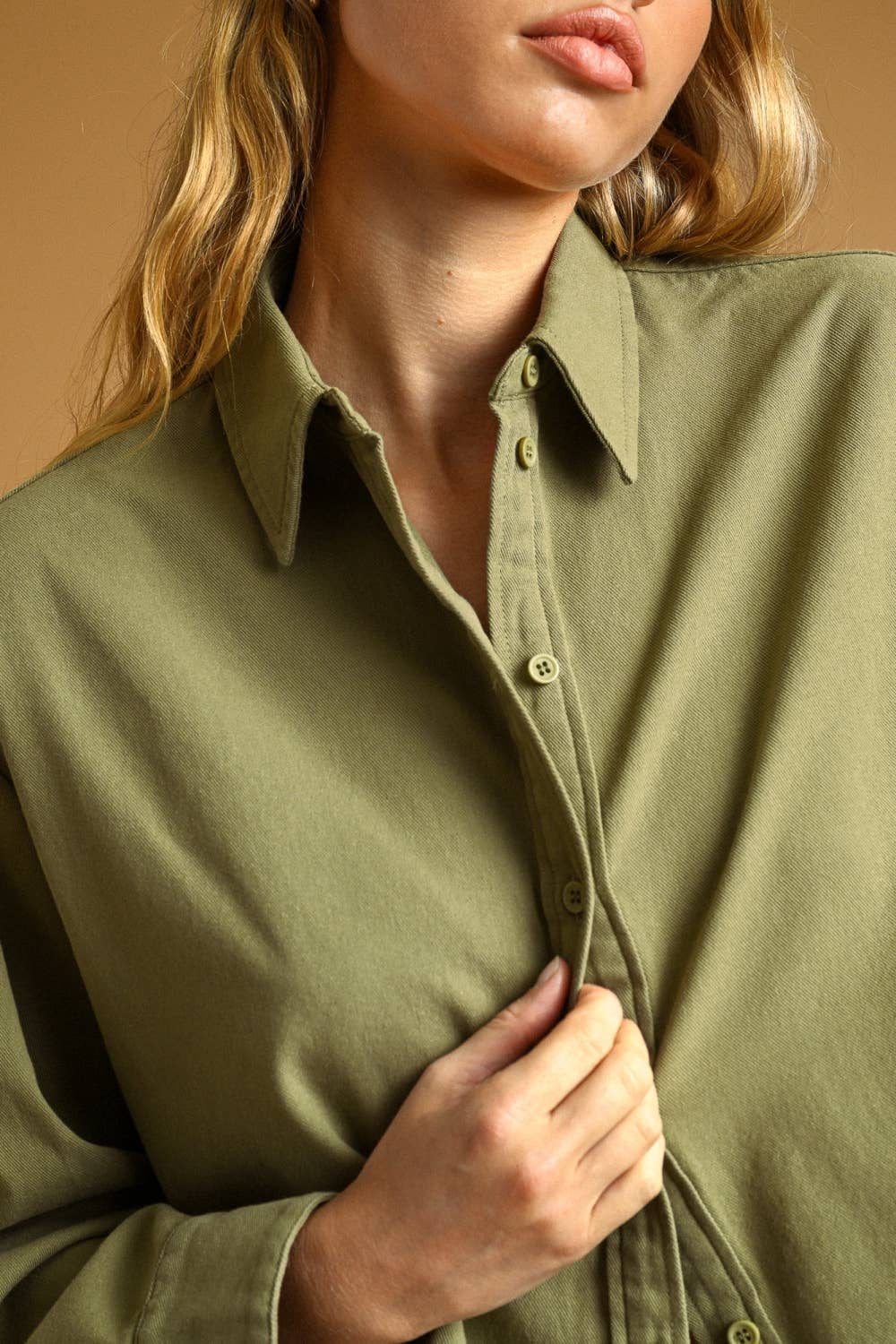 LS Button-Down Cropped Shirt