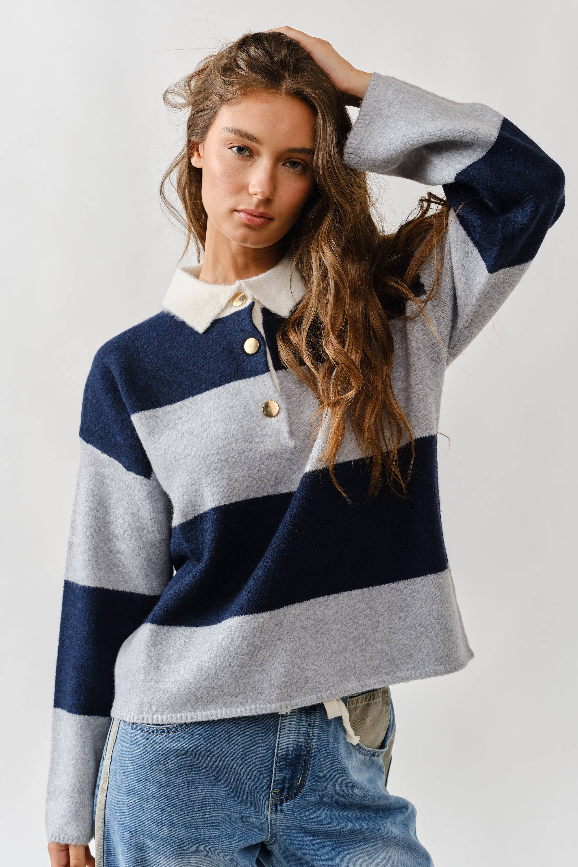 Striped Polo Neck Sweater - ACME FINE GOODS