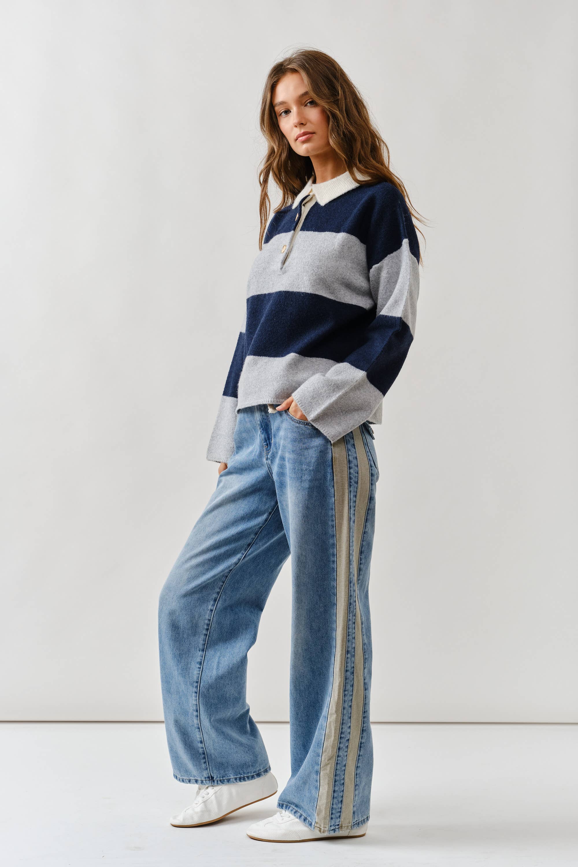 Striped Polo Neck Sweater - ACME FINE GOODS