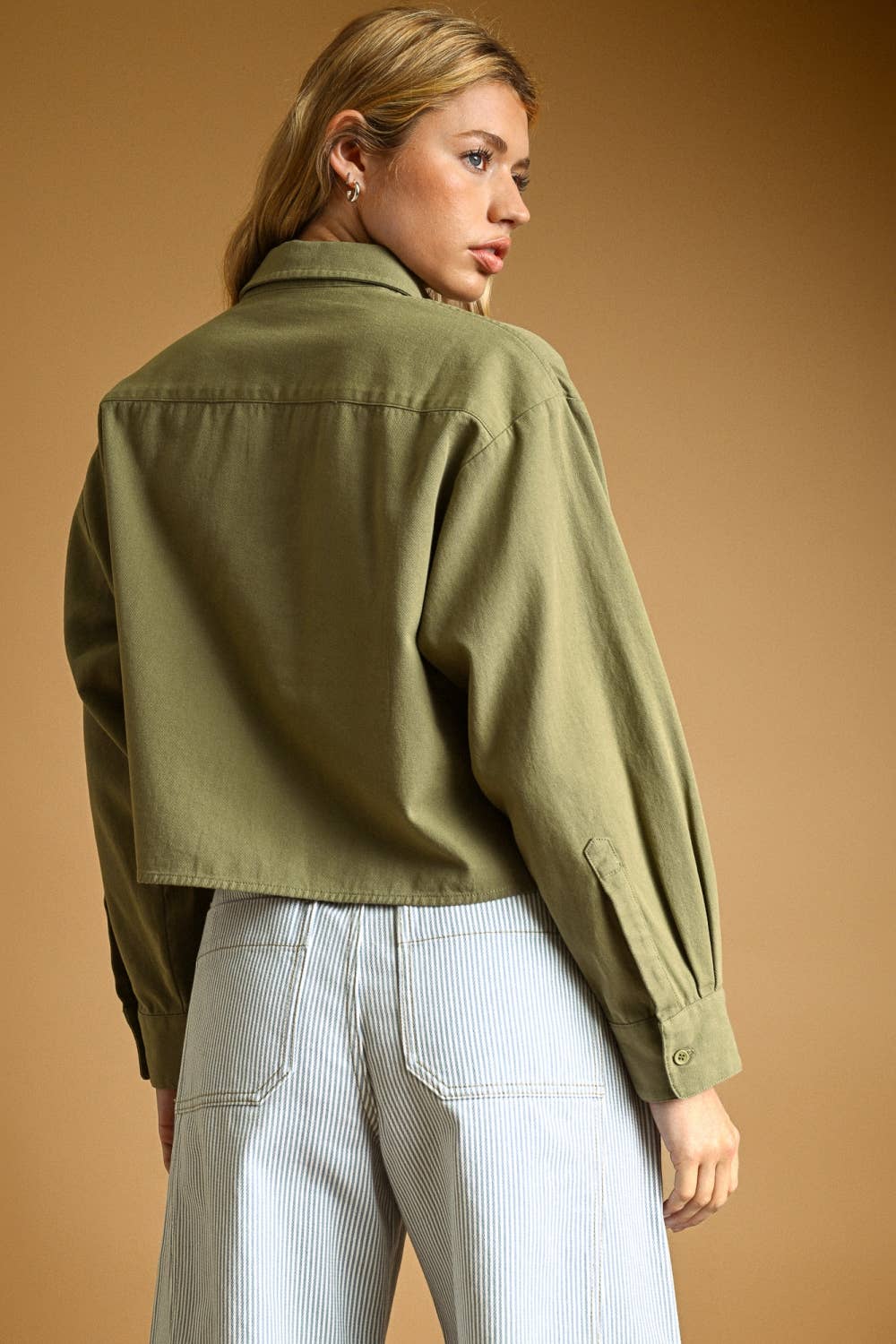 LS Button-Down Cropped Shirt