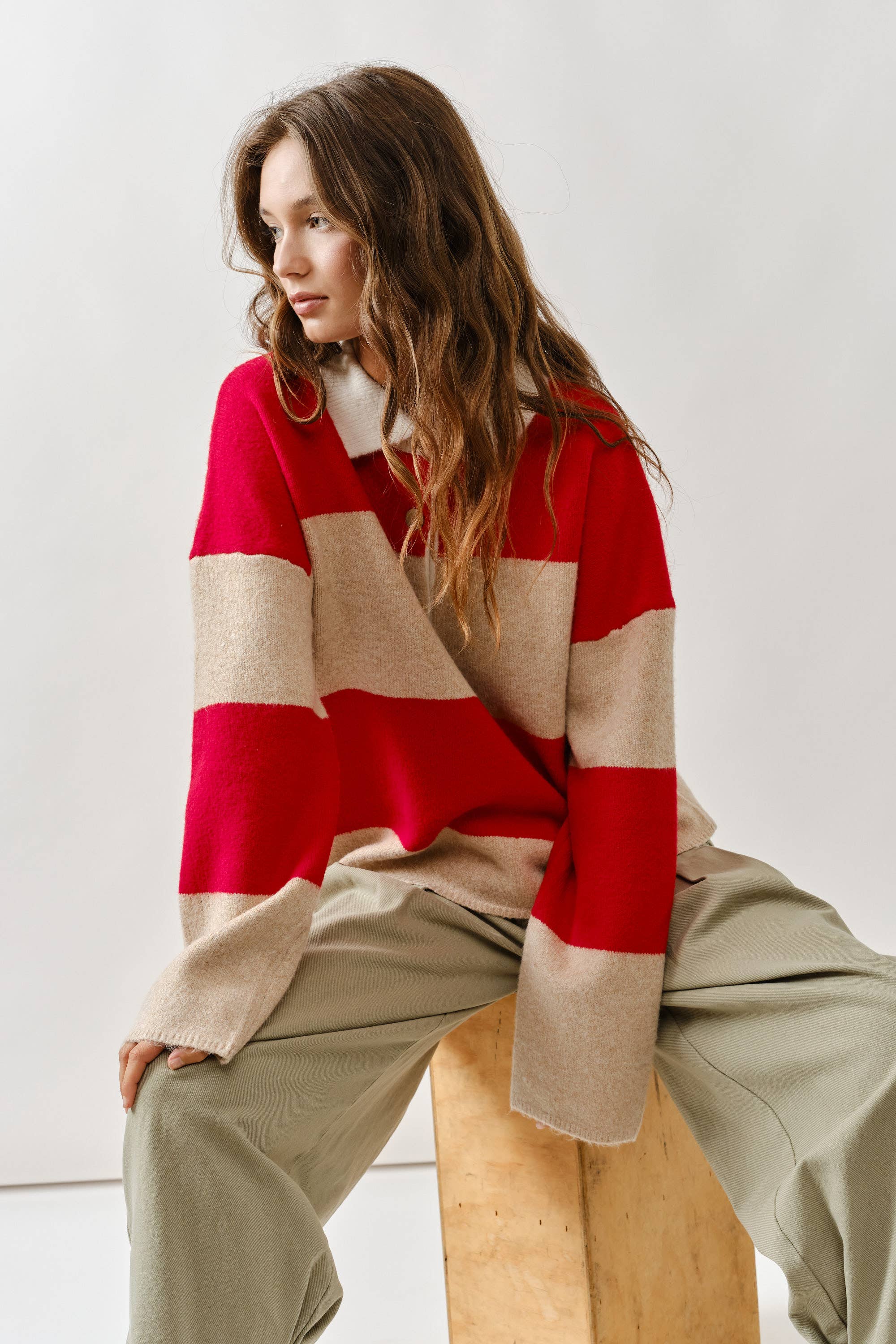 Striped Polo Neck Sweater - ACME FINE GOODS