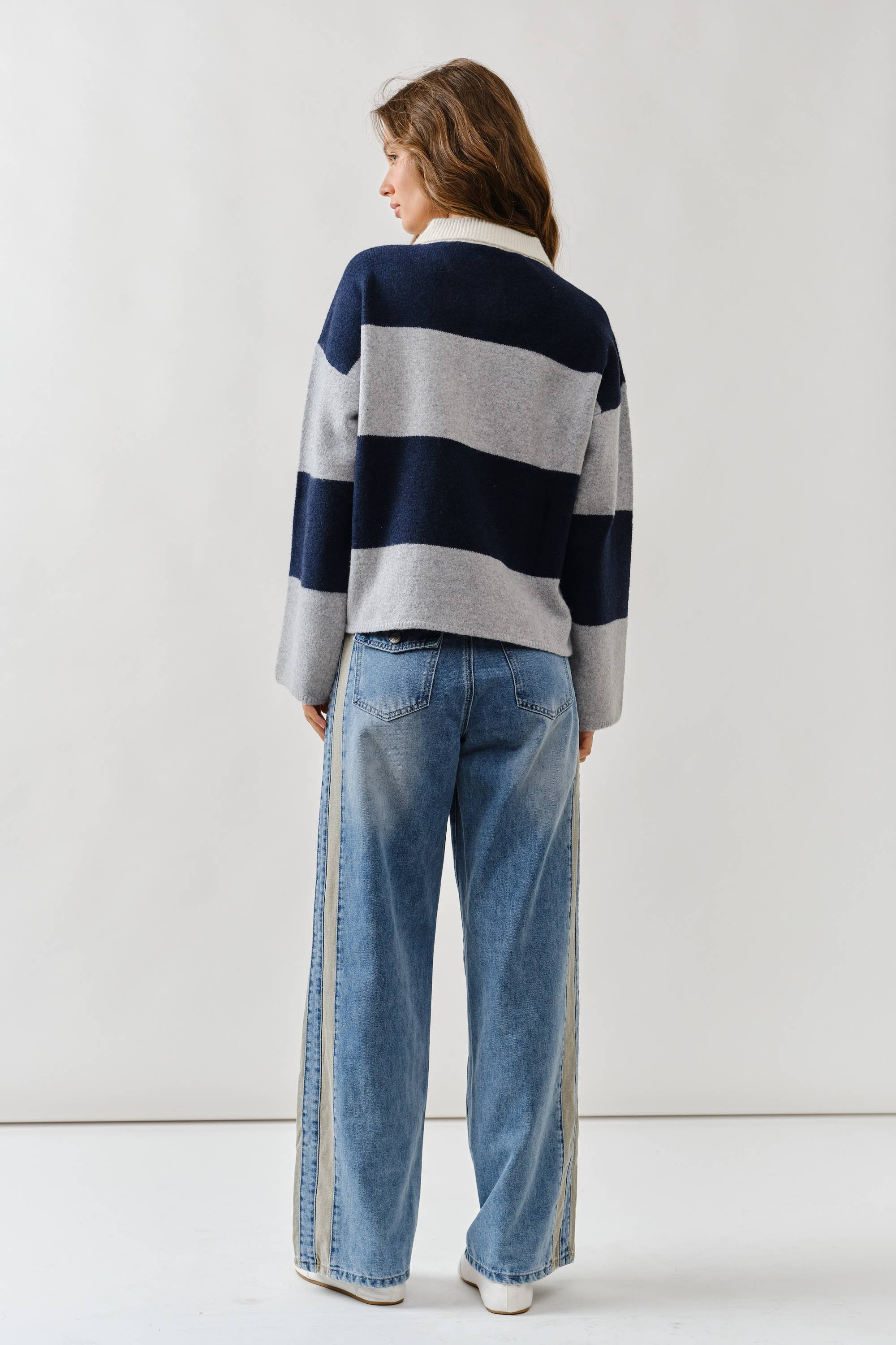 Striped Polo Neck Sweater - ACME FINE GOODS