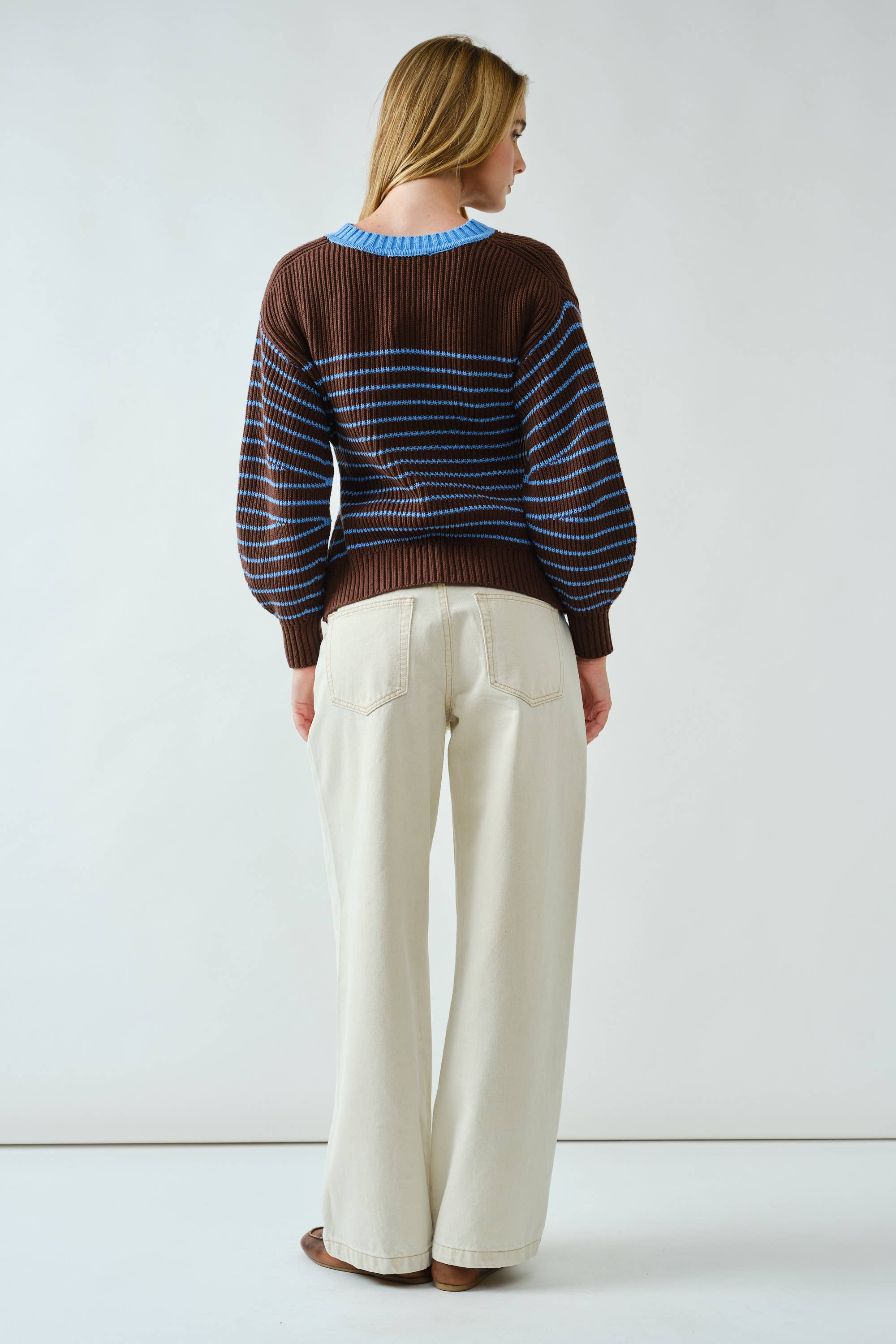 Voluminous Sleeve Stripe Cardigan - ACME FINE GOODS
