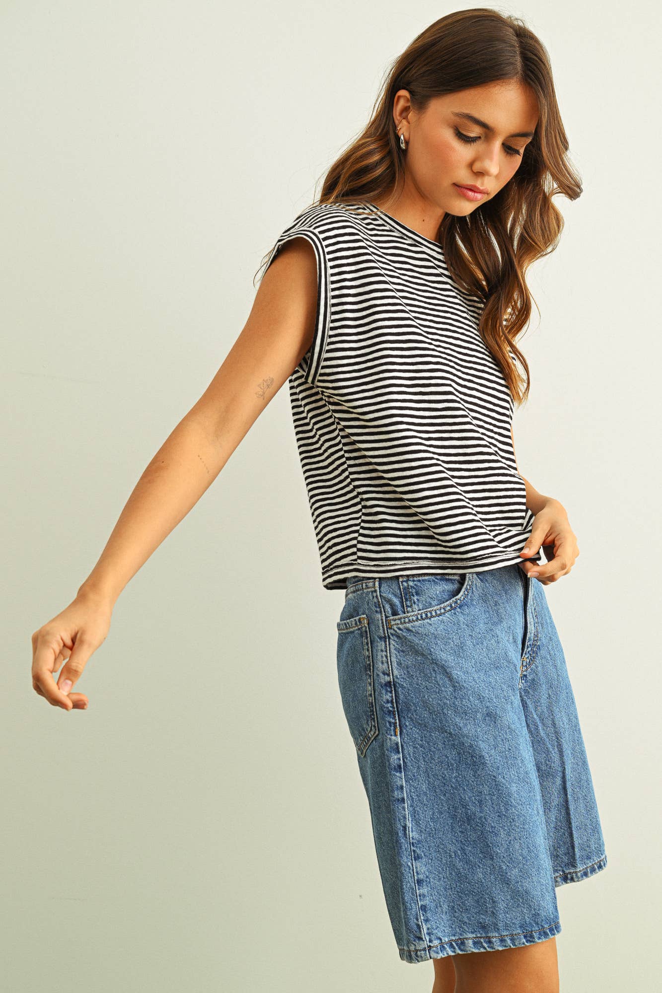 Cap Sleeve Striped Tee