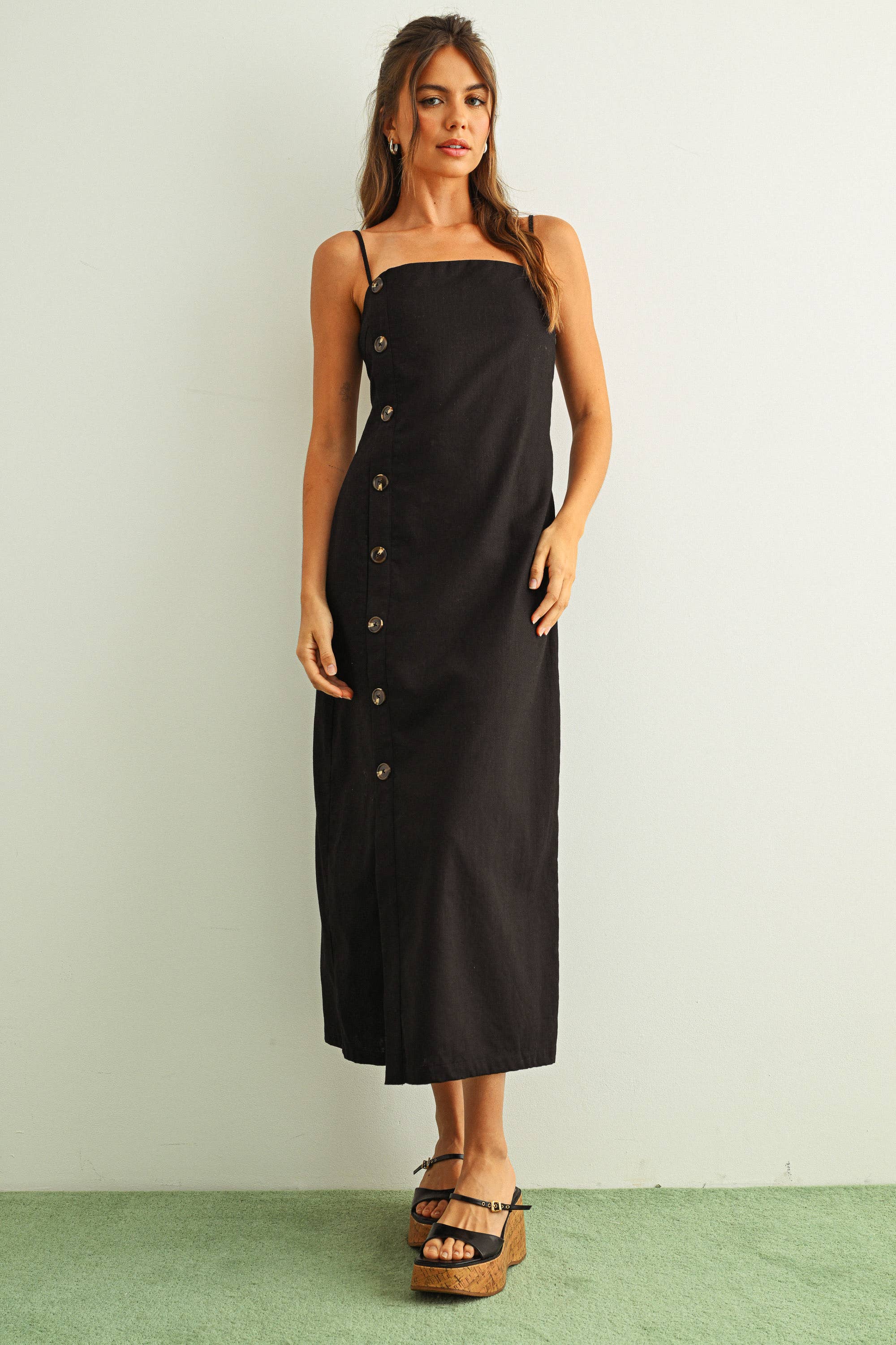 Button Detail Linen Dress