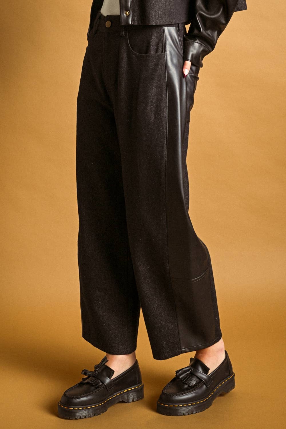 Denim and Vegan Leather Trouser