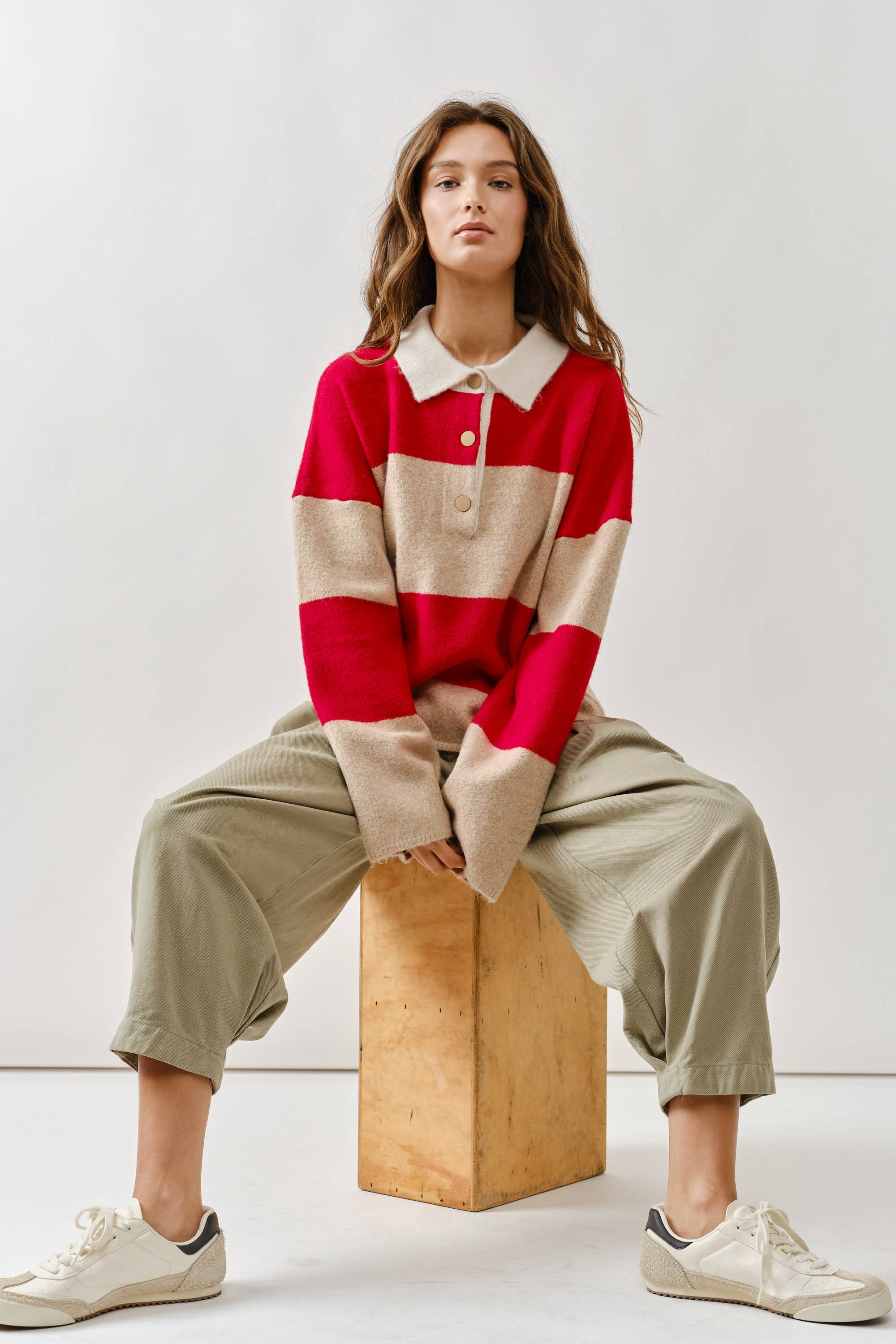 Striped Polo Neck Sweater - ACME FINE GOODS