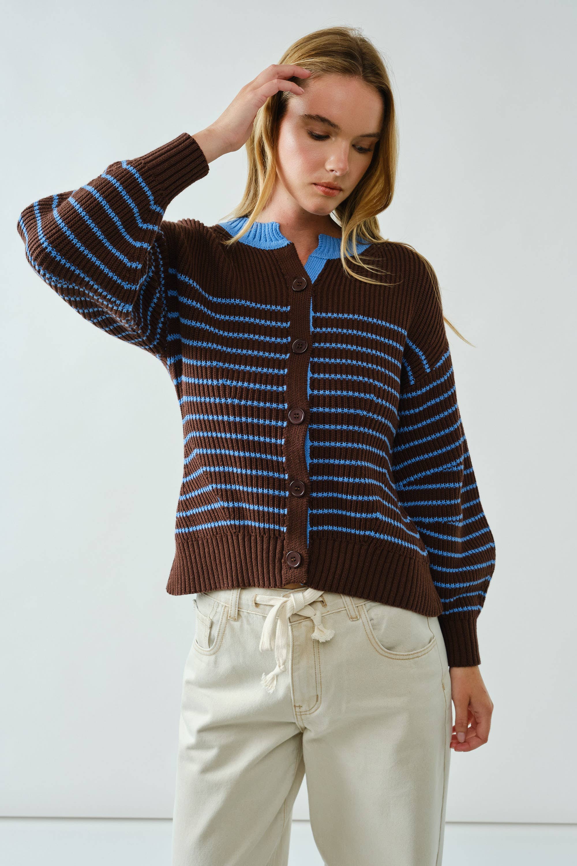 Voluminous Sleeve Stripe Cardigan - ACME FINE GOODS