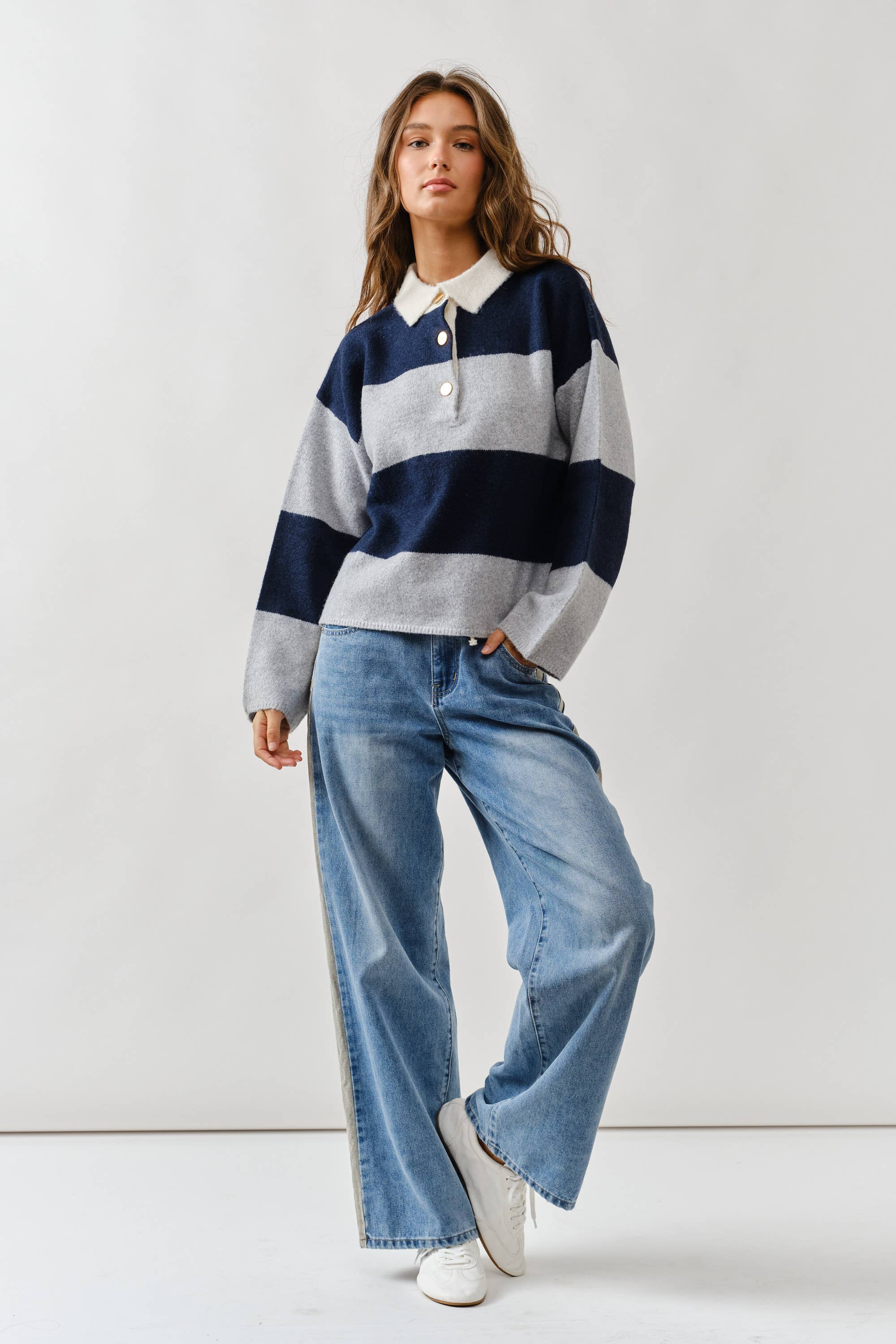 Striped Polo Neck Sweater - ACME FINE GOODS