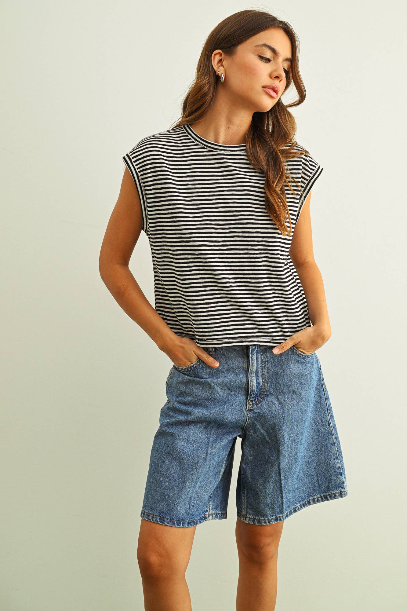 Cap Sleeve Striped Tee