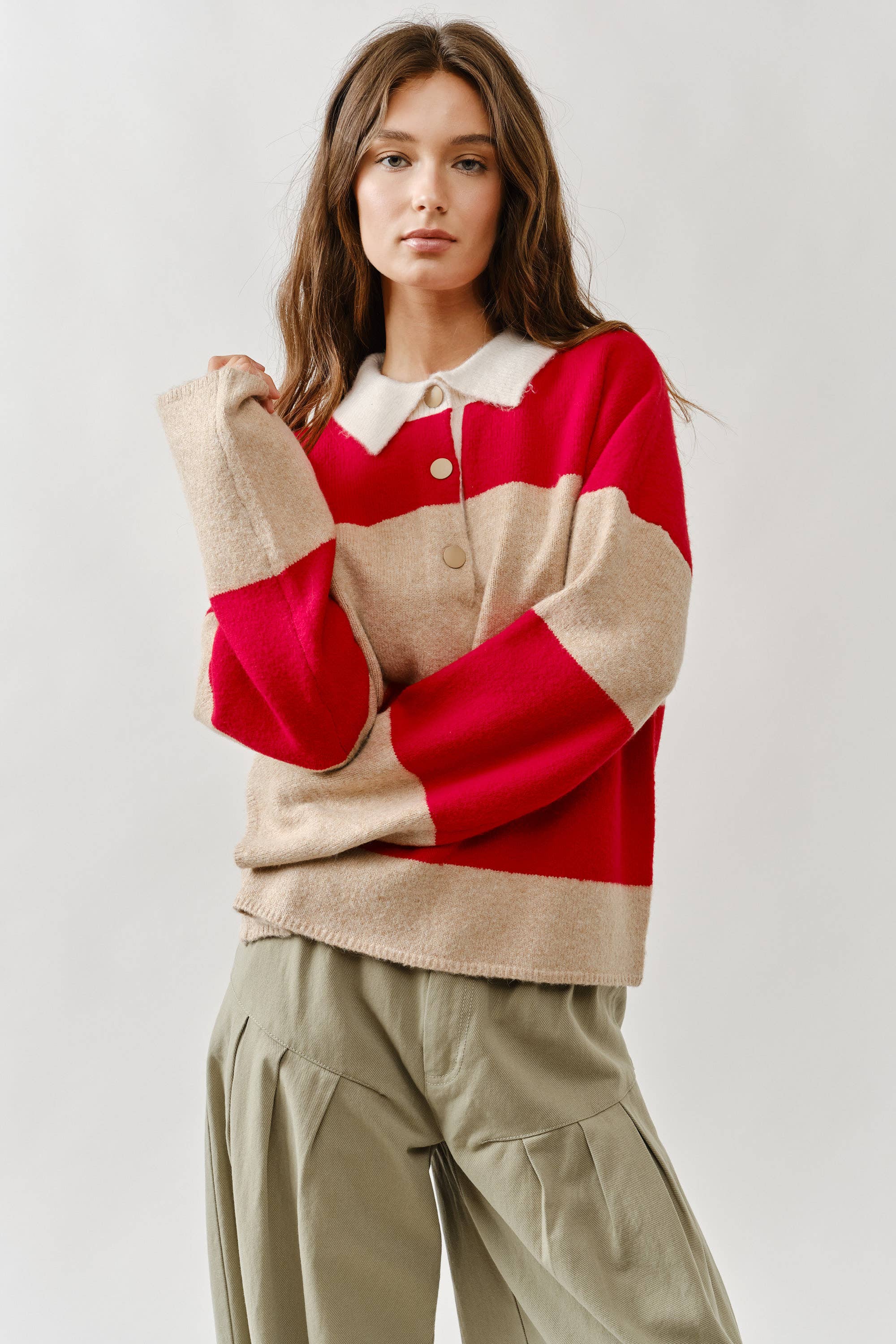 Striped Polo Neck Sweater - ACME FINE GOODS