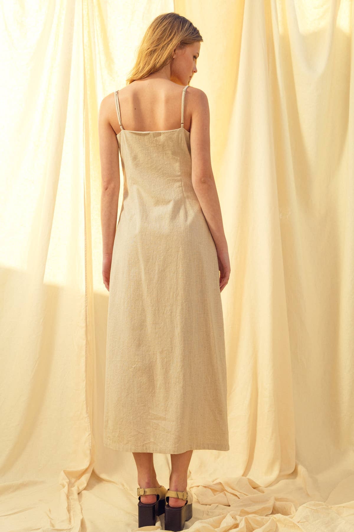 Button Detail Linen Dress