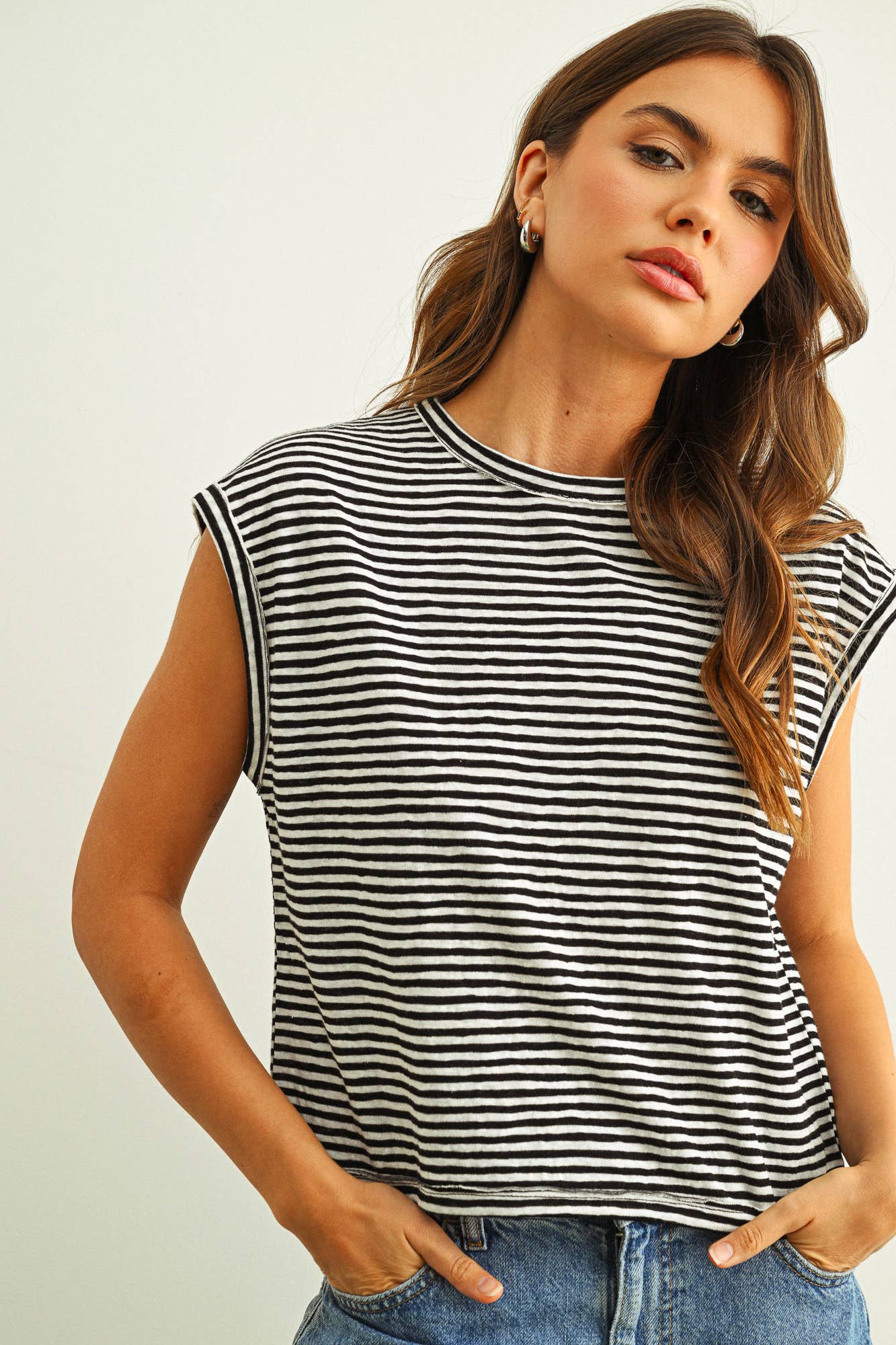 Cap Sleeve Striped Tee