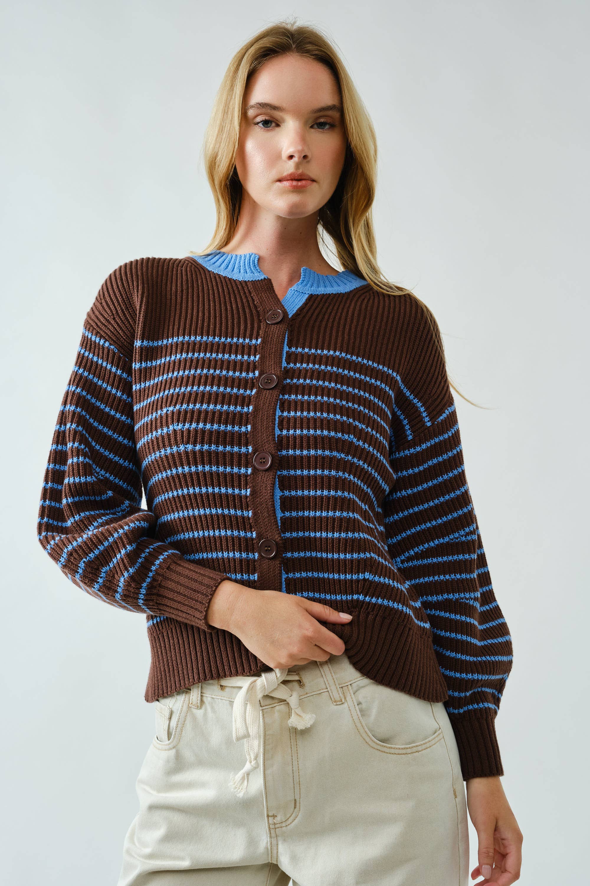 Voluminous Sleeve Stripe Cardigan - ACME FINE GOODS