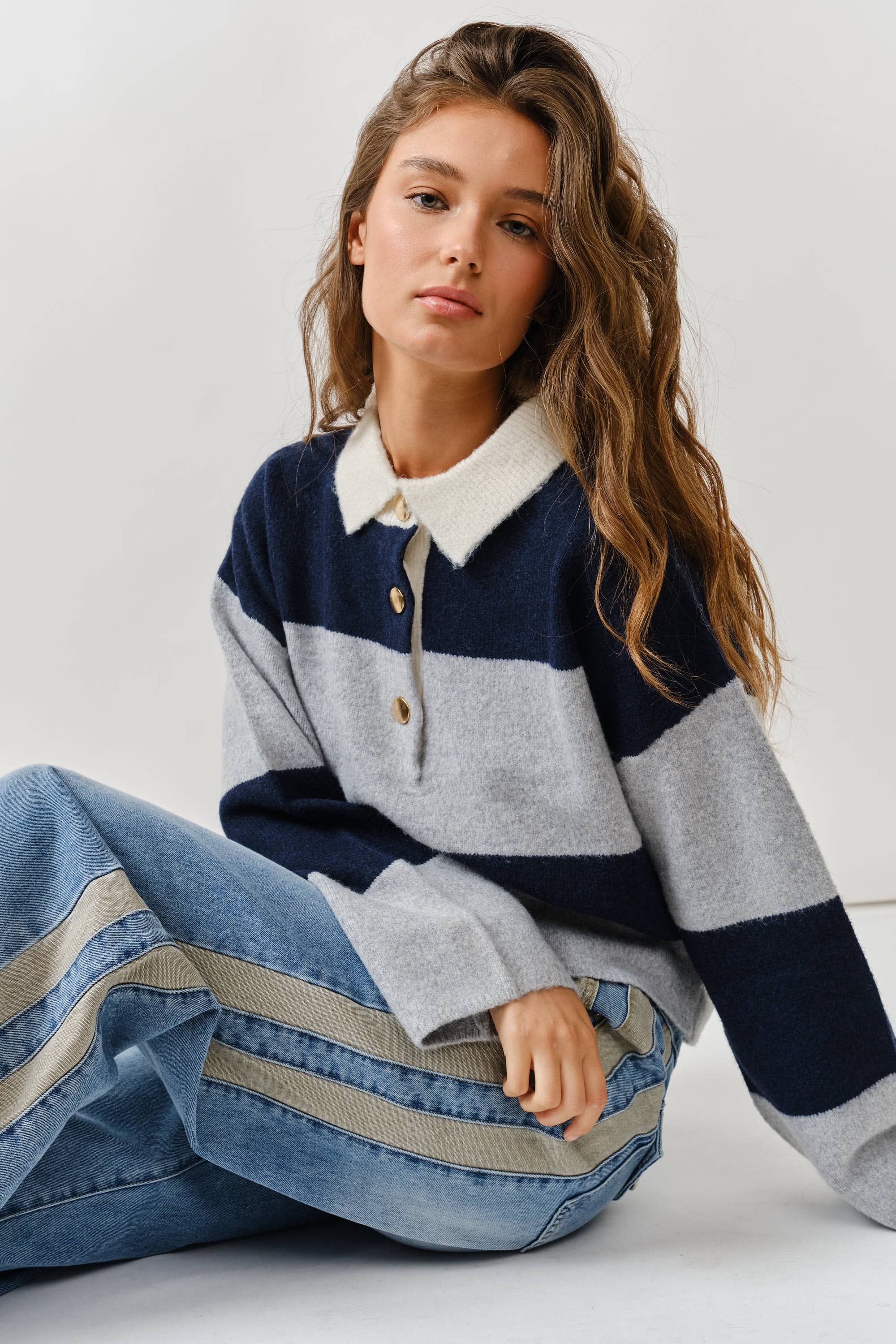 Striped Polo Neck Sweater - ACME FINE GOODS