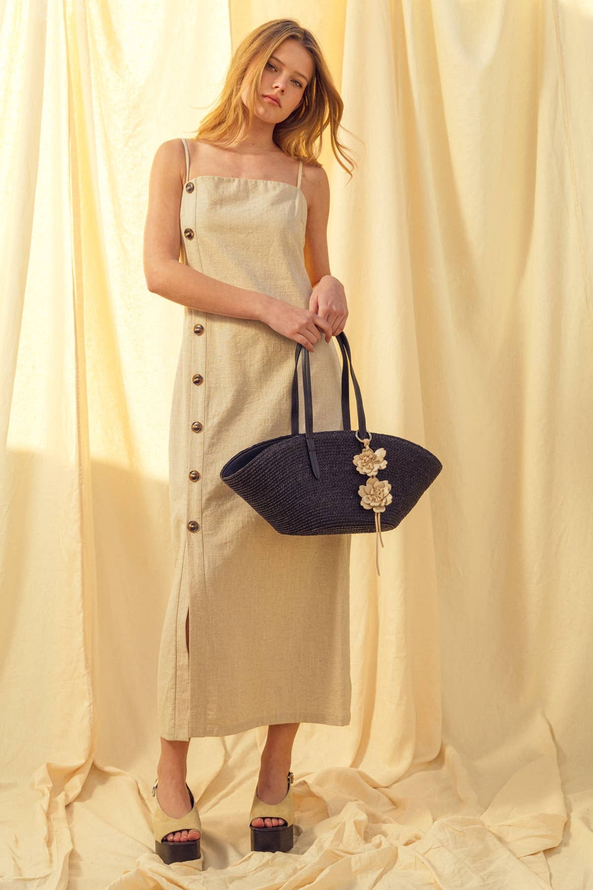 Button Detail Linen Dress