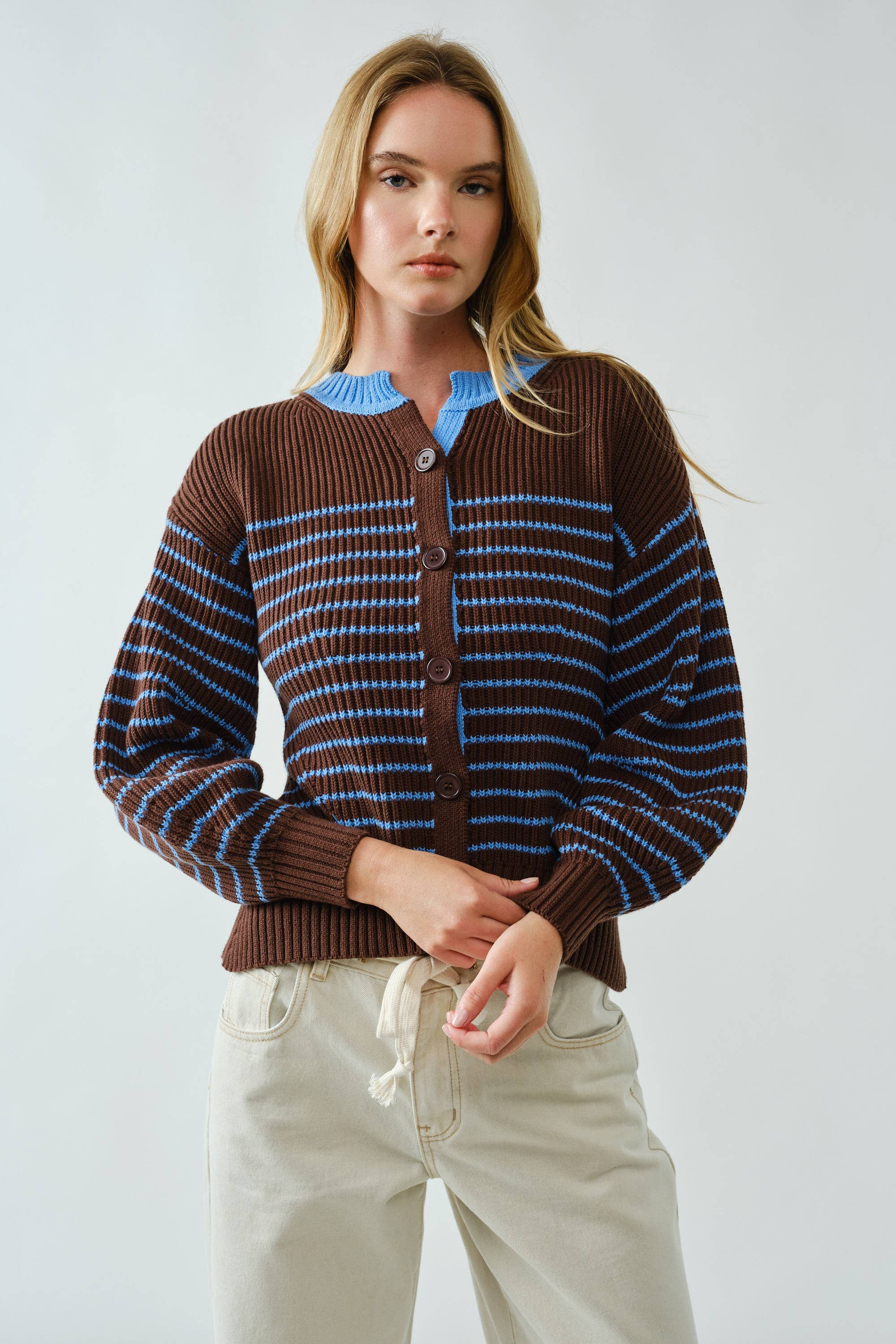 Voluminous Sleeve Stripe Cardigan - ACME FINE GOODS