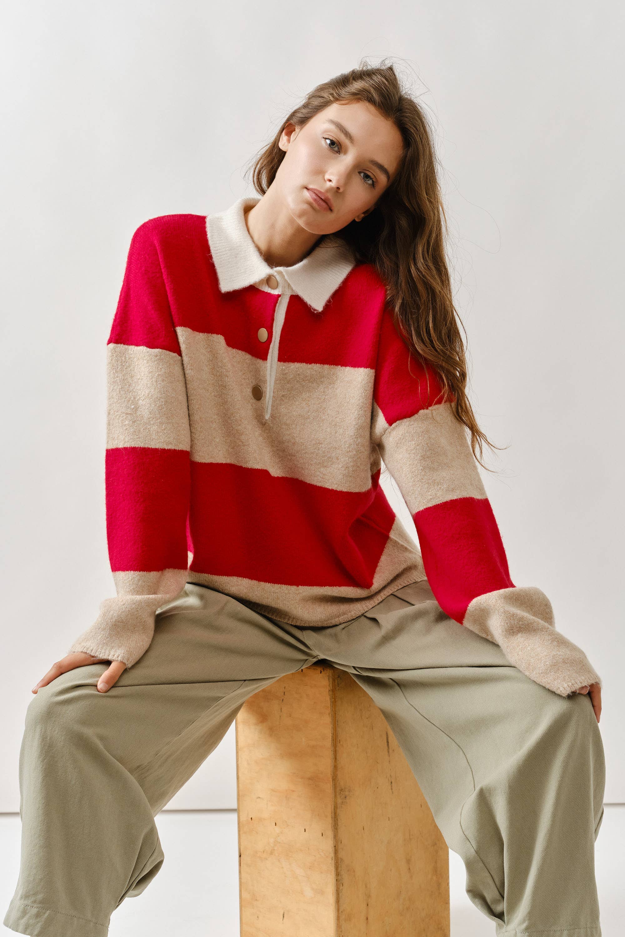 Striped Polo Neck Sweater - ACME FINE GOODS