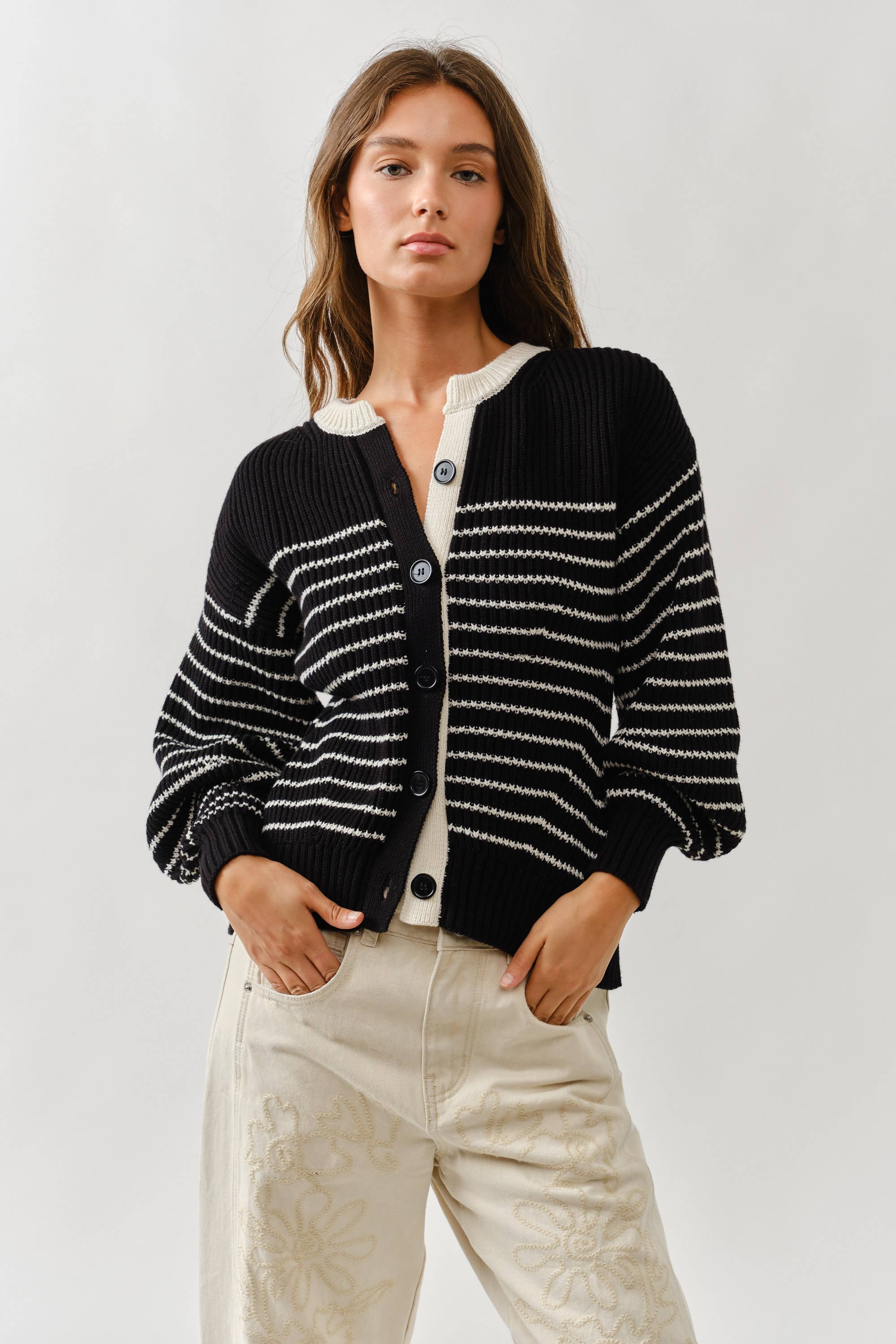 Voluminous Sleeve Stripe Cardigan - ACME FINE GOODS