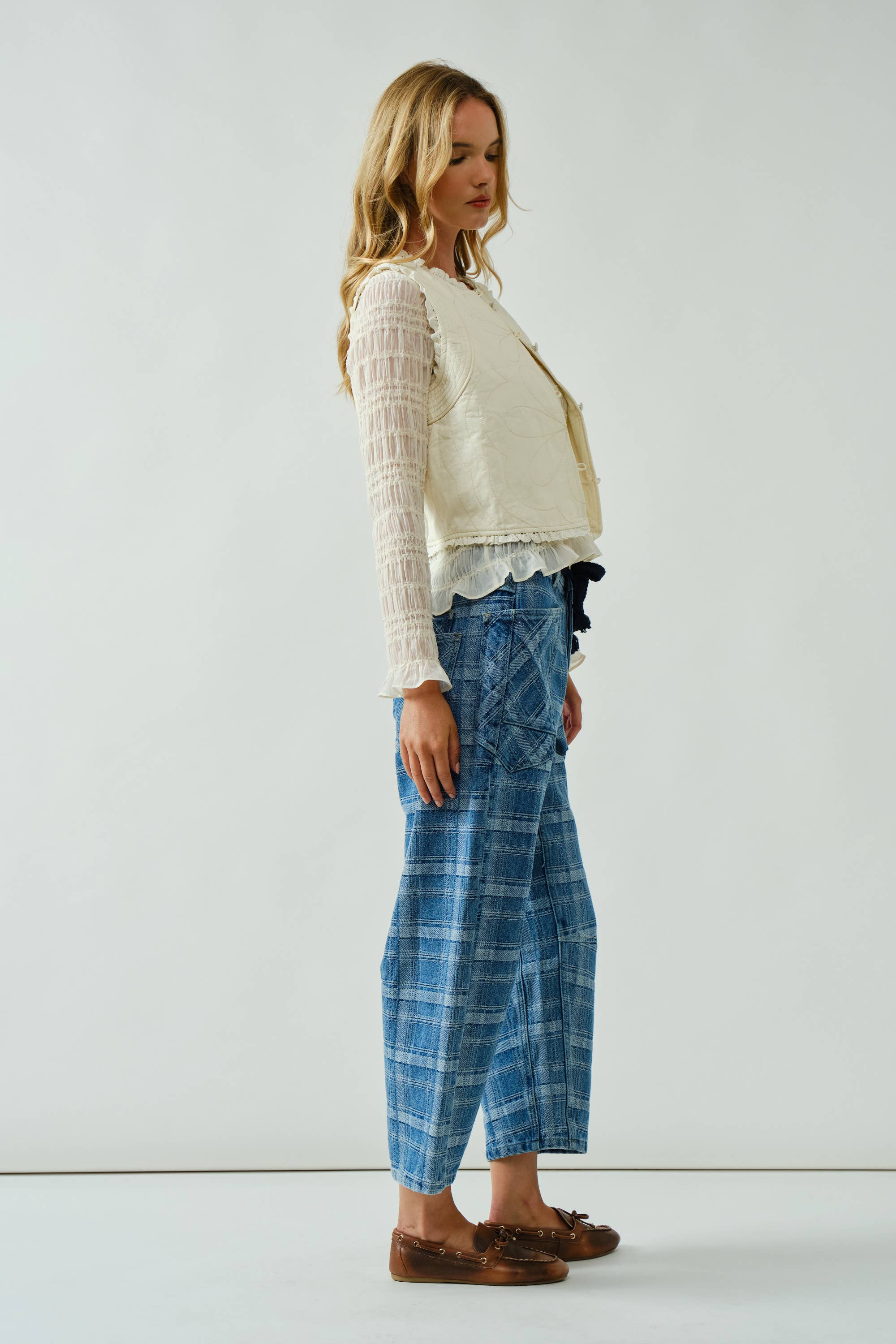 Plaid Barrel Jean