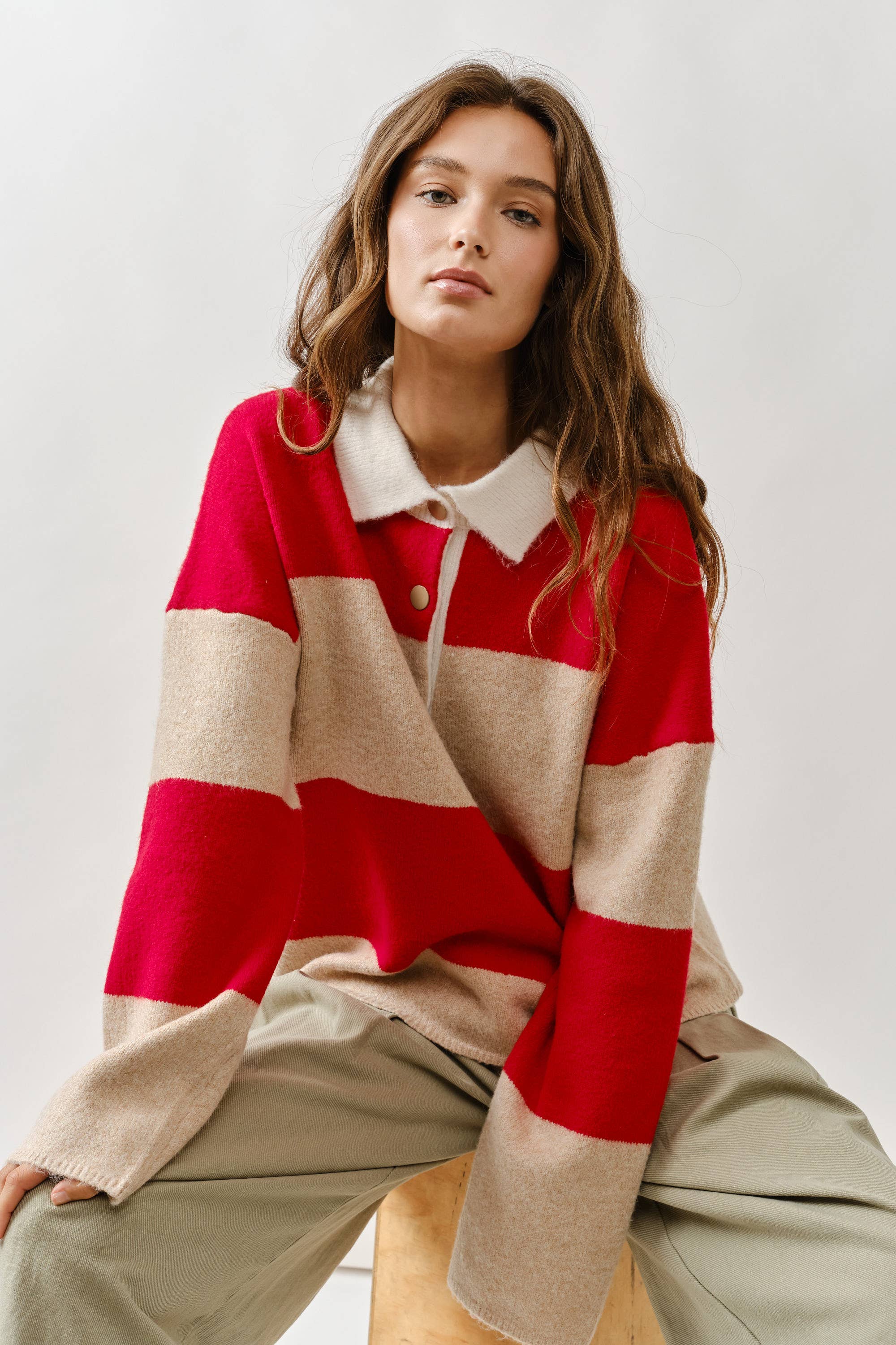 Striped Polo Neck Sweater - ACME FINE GOODS