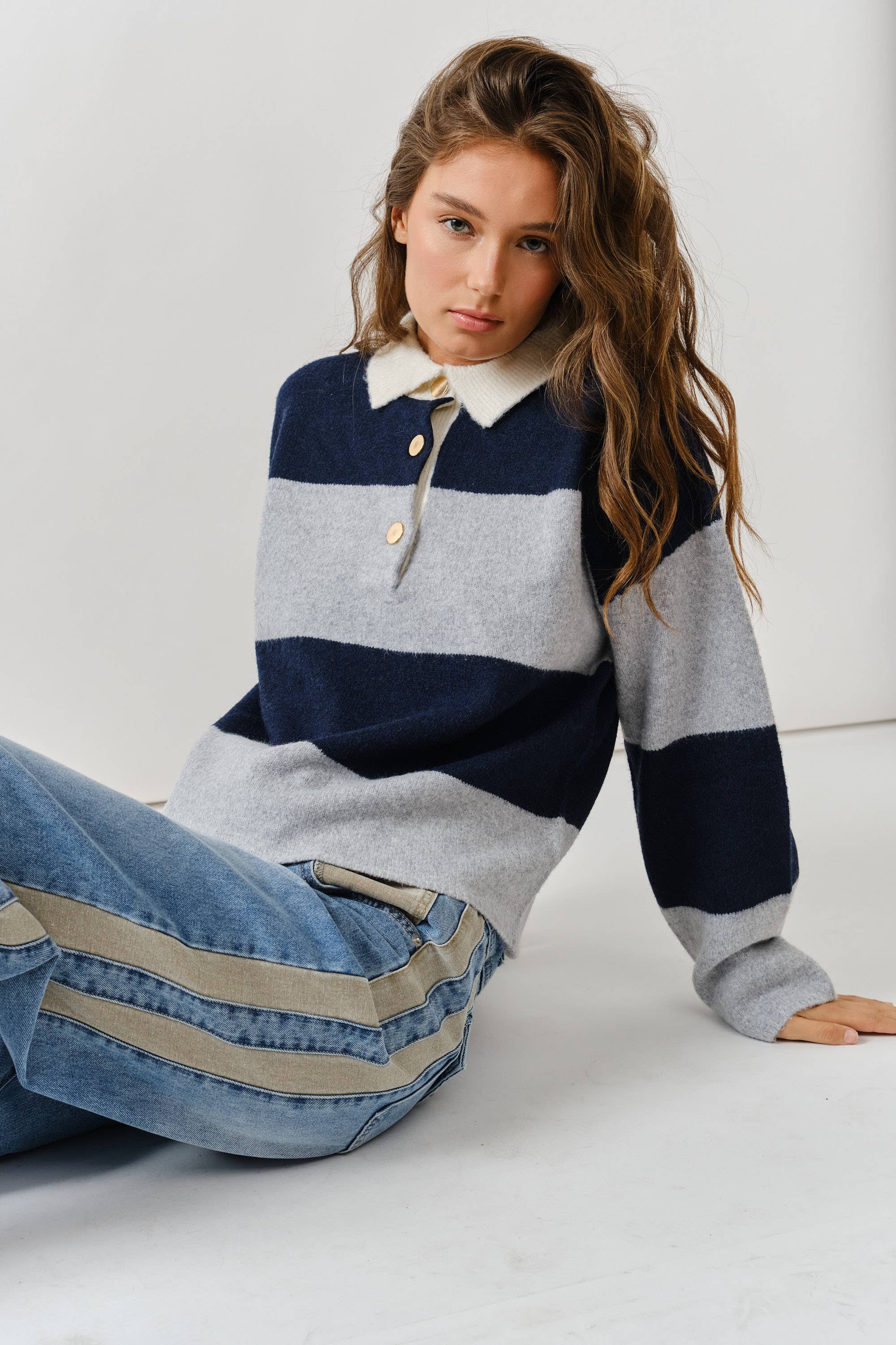 Striped Polo Neck Sweater - ACME FINE GOODS