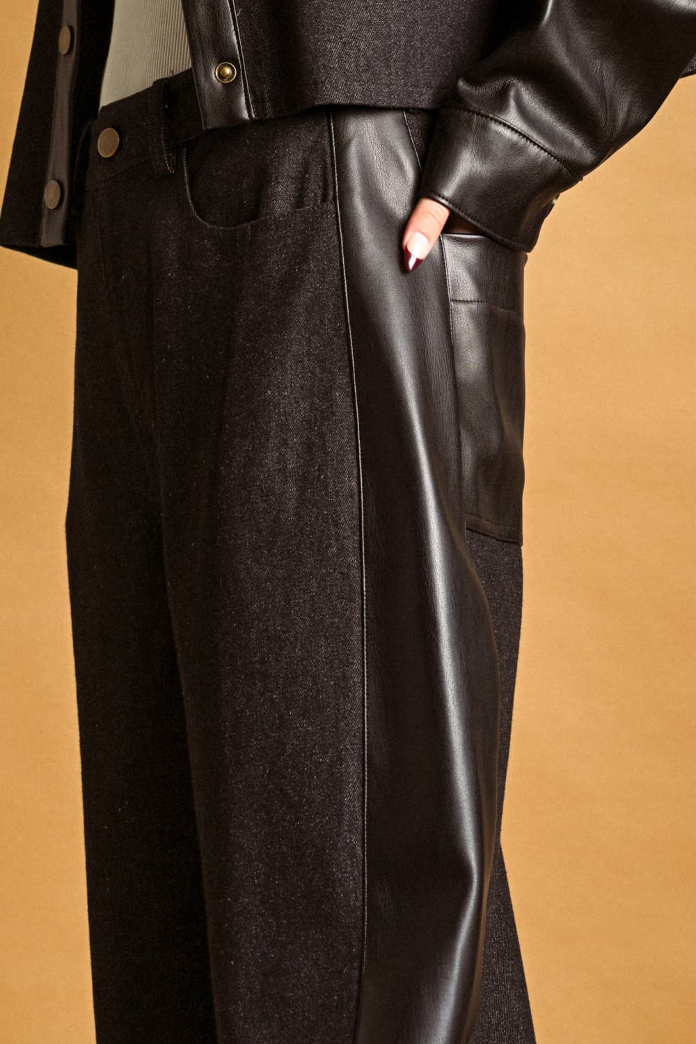 Denim and Vegan Leather Trouser