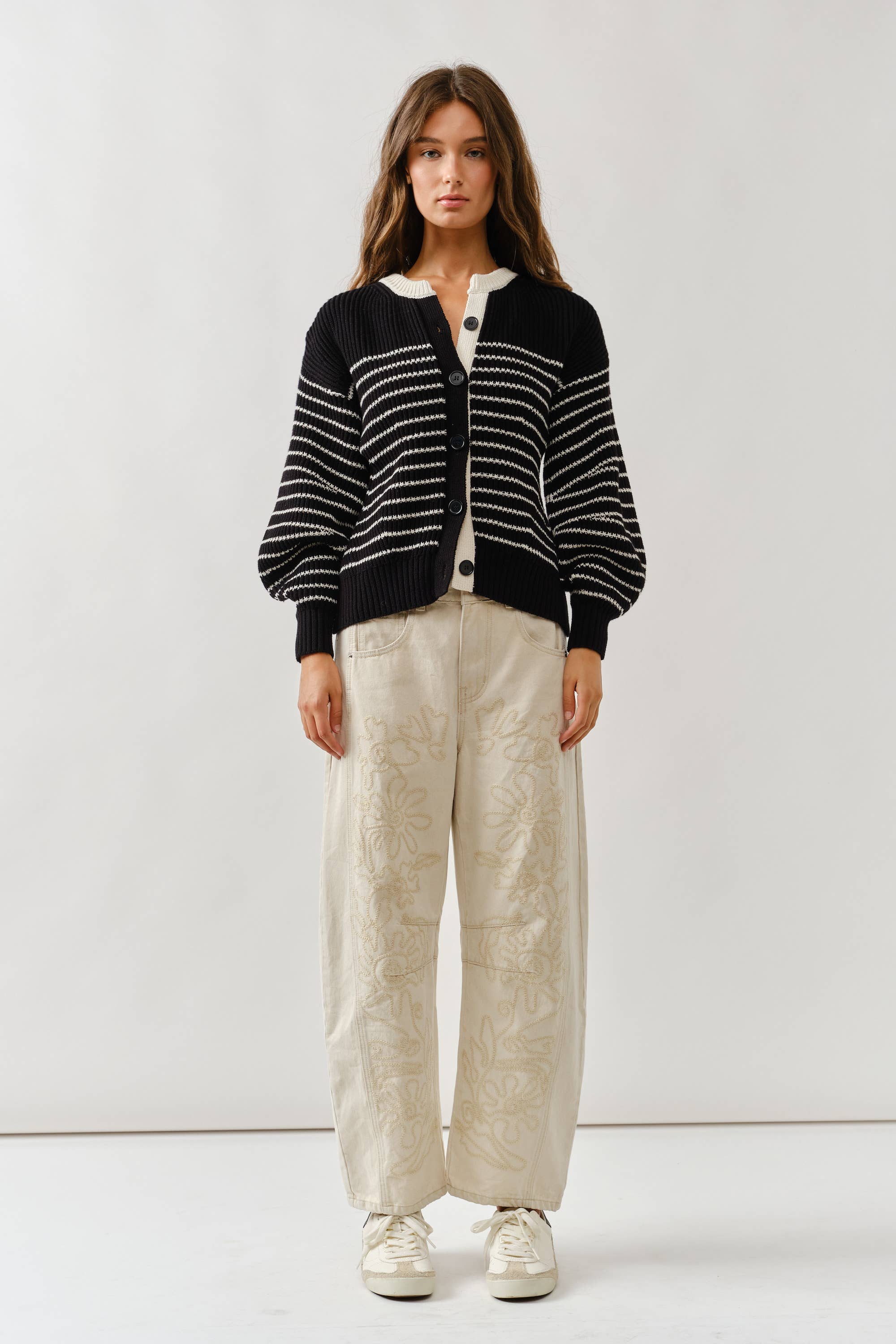 Voluminous Sleeve Stripe Cardigan - ACME FINE GOODS
