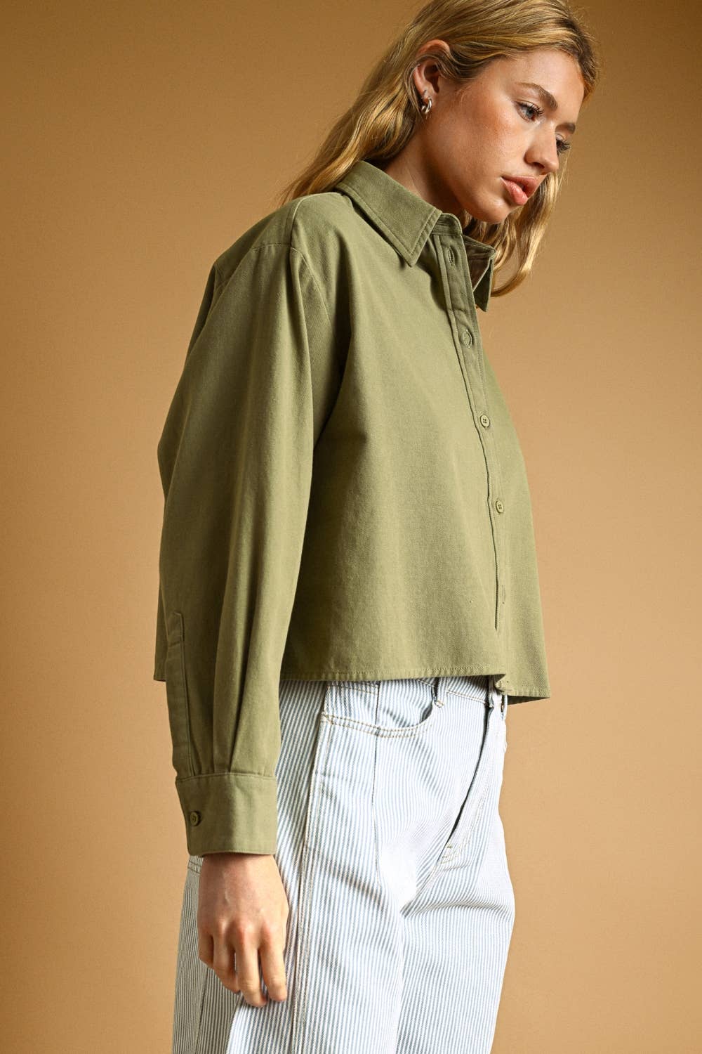 LS Button-Down Cropped Shirt