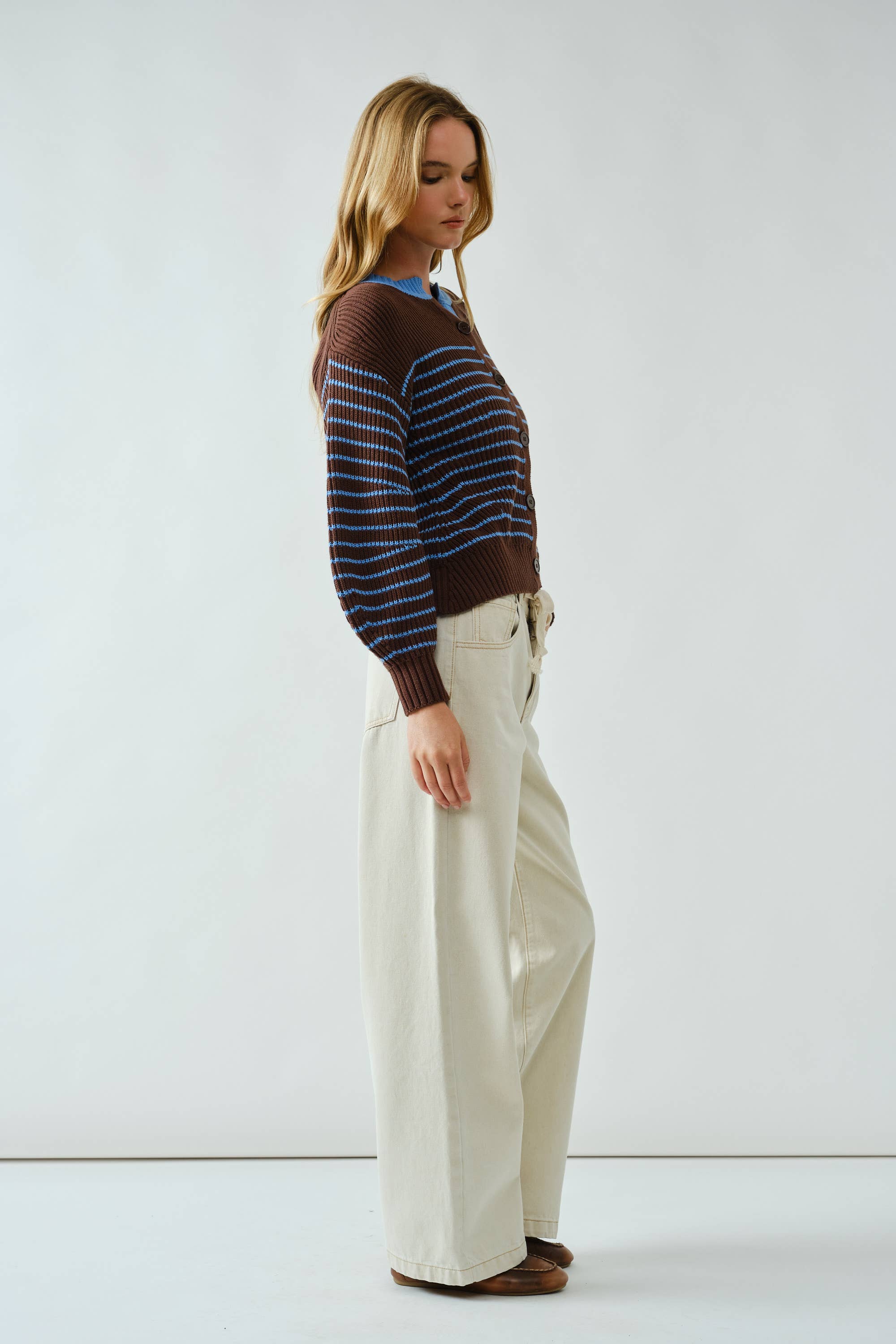 Voluminous Sleeve Stripe Cardigan - ACME FINE GOODS