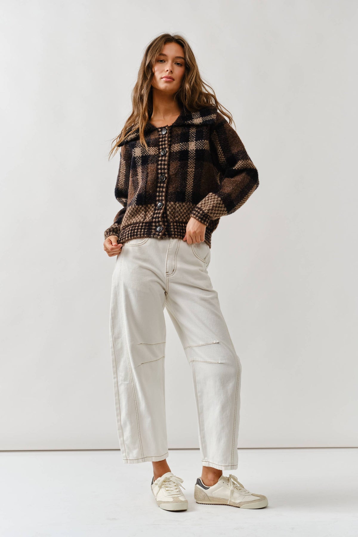 MAJ3293 PLAID BUTTON DOWN CARDIGAN - ACME FINE GOODS