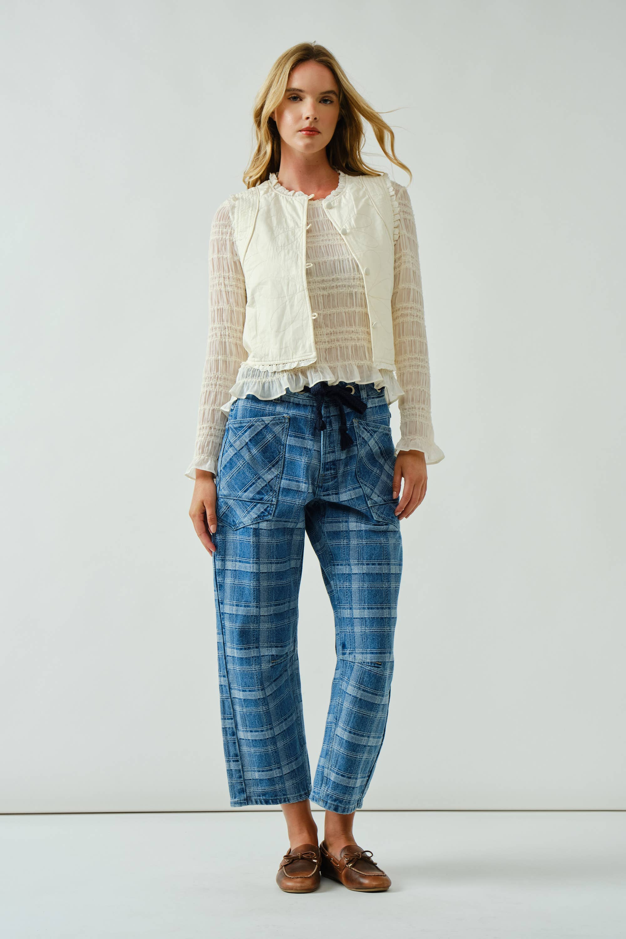 Plaid Barrel Jean
