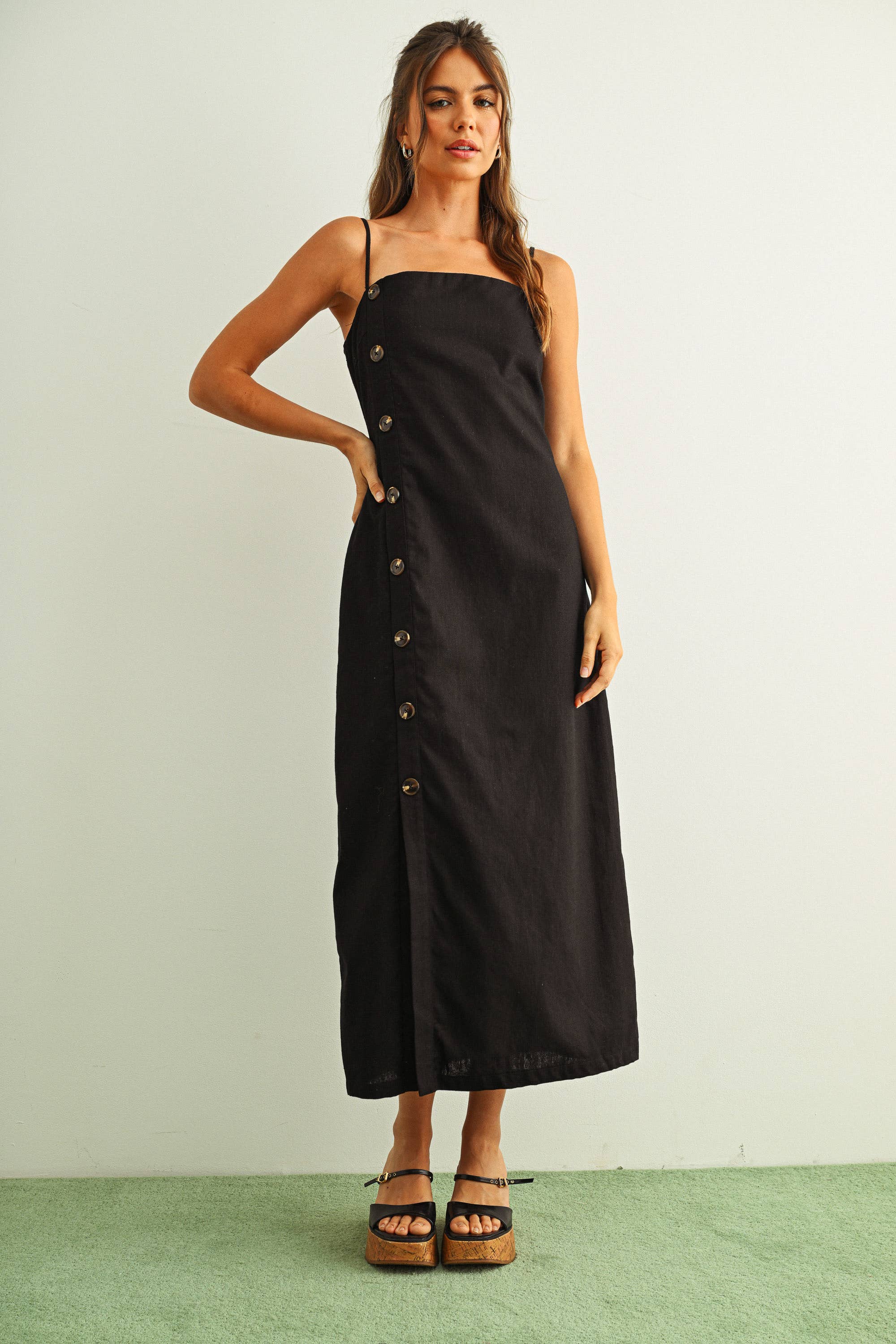Button Detail Linen Dress