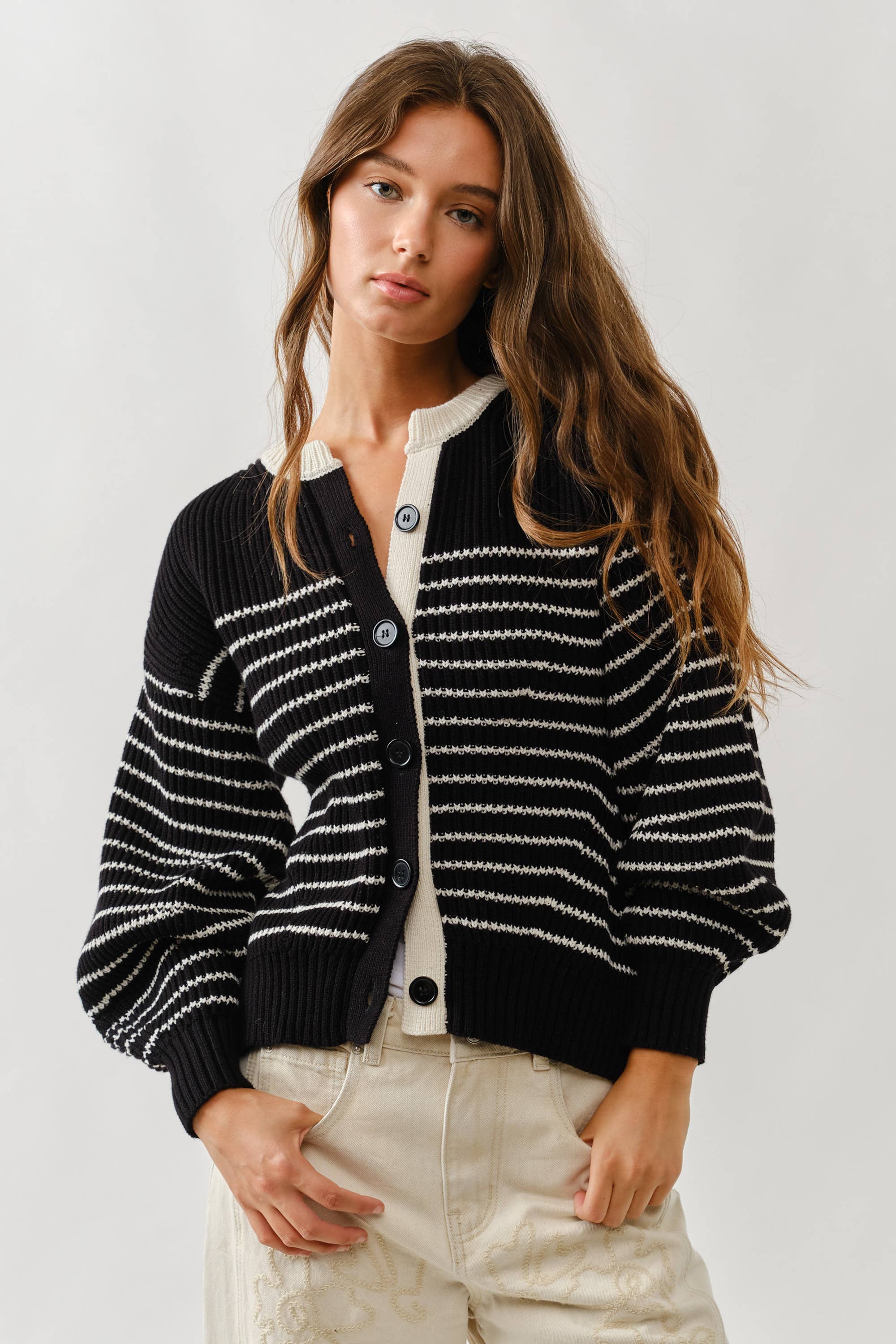 Voluminous Sleeve Stripe Cardigan - ACME FINE GOODS