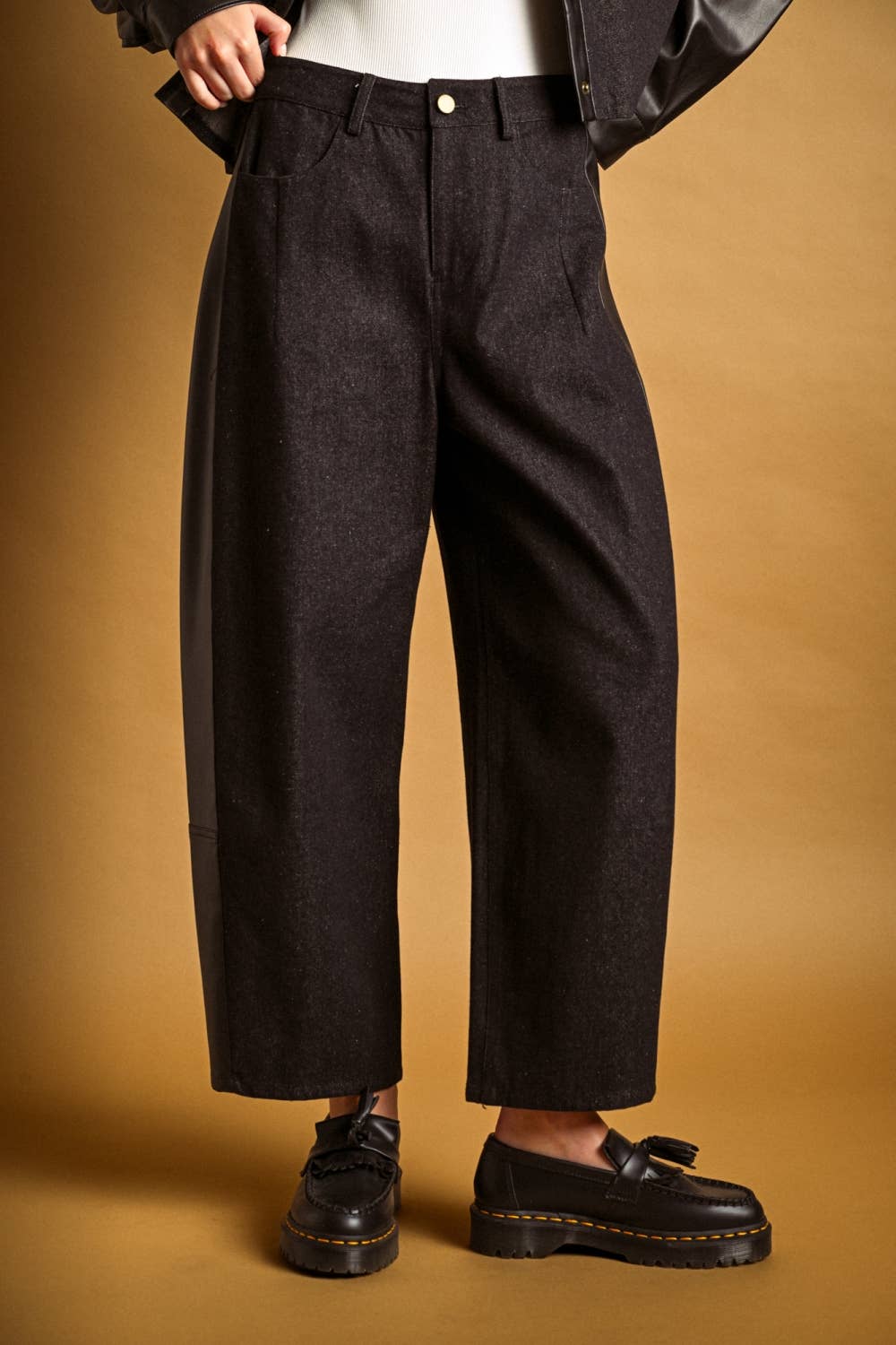 Denim and Vegan Leather Trouser
