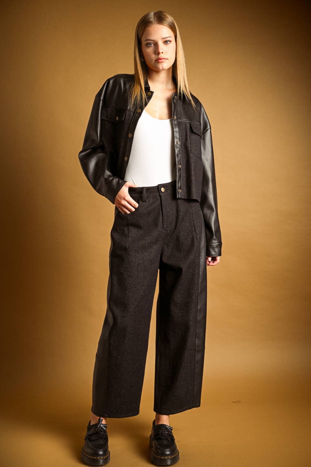Denim and Vegan Leather Trouser
